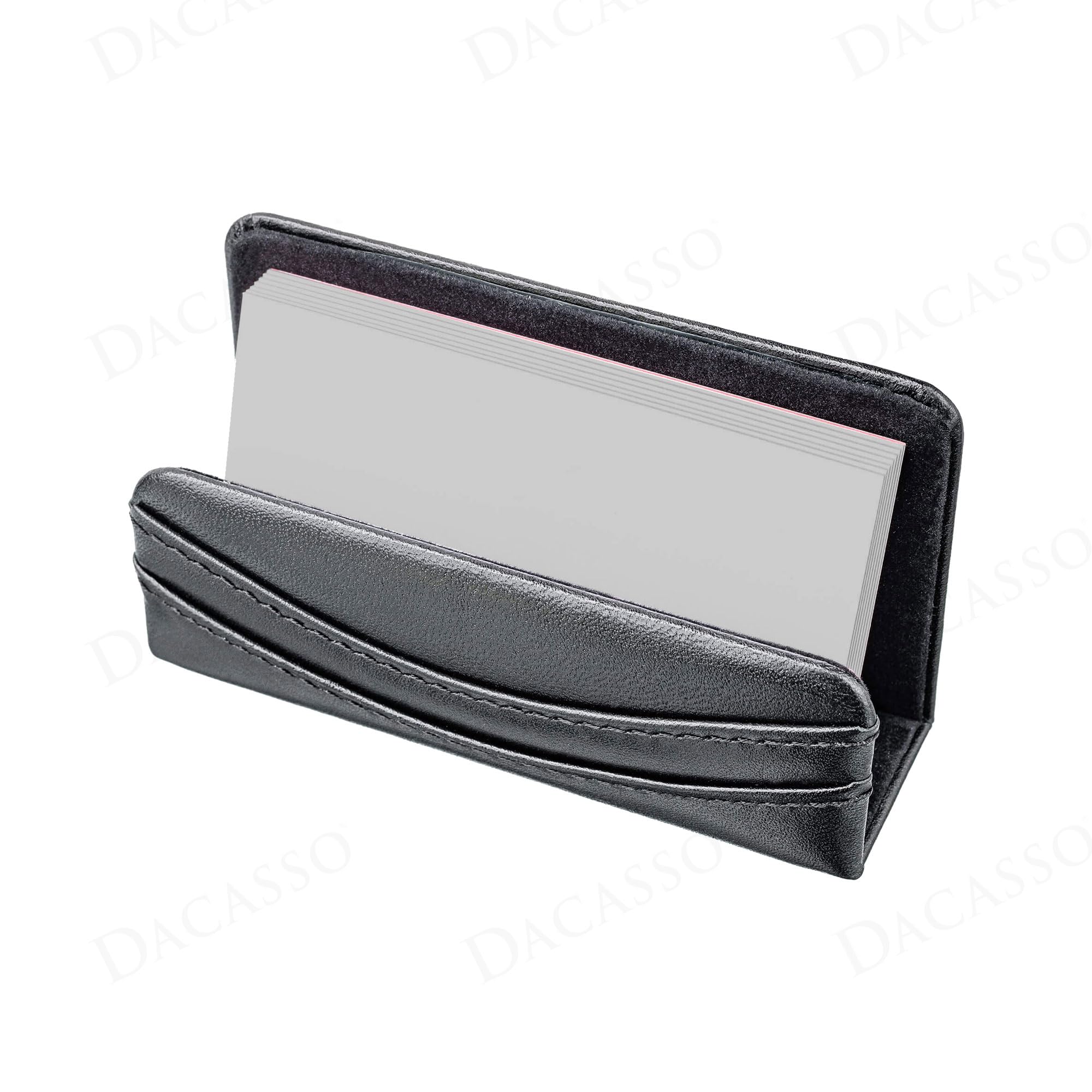 Dacasso Classic Black Leather Luxury Business Card Holder for Desk - Executive Decor Office Organization Essential