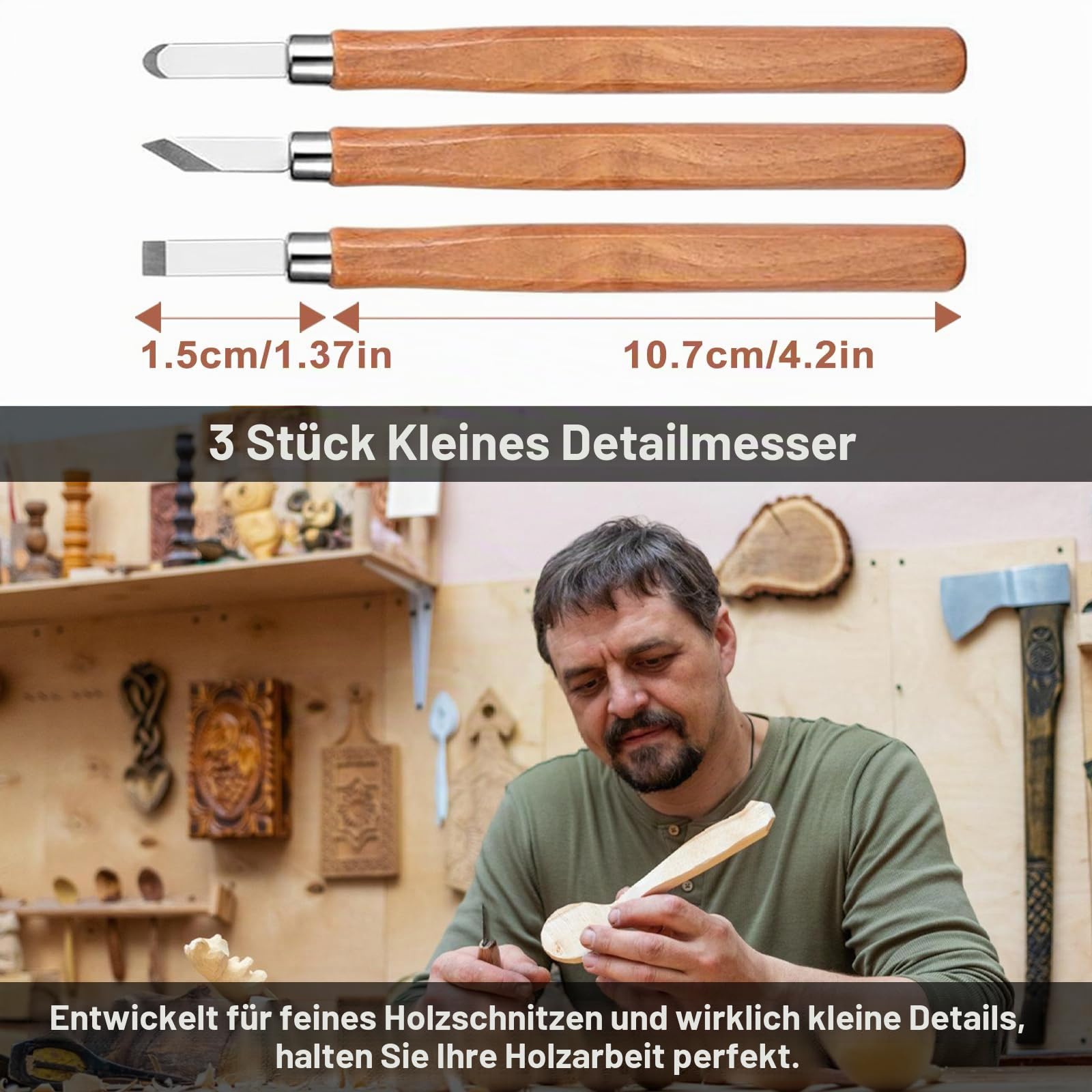 Schnitzwerkzeug, 15 Set of Holzschnitzwerkzeug Deluxe Schnitzset Kinder, Schnitzmesser Erwachsene enthalten Schnitzmesser, Tranchiermesser, Handschuhe, Poliermittel, Ledertasche