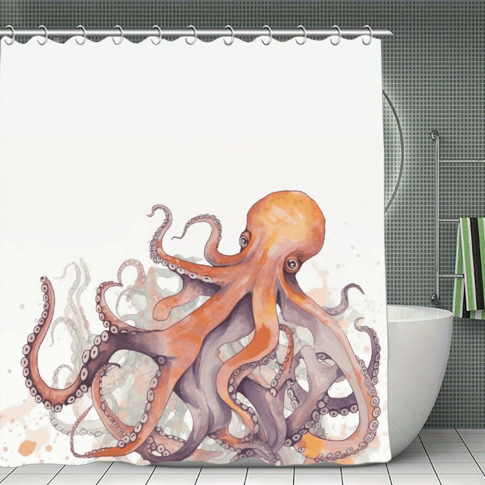 VstaDank Octopus Tentacles Shower Curtain Waterproof Bathroom Curtain with Hooks Luxury Weighted Bath Curtains for Bathtubs Showers Room Dividers Decorative Shower Curtains 71x71 in