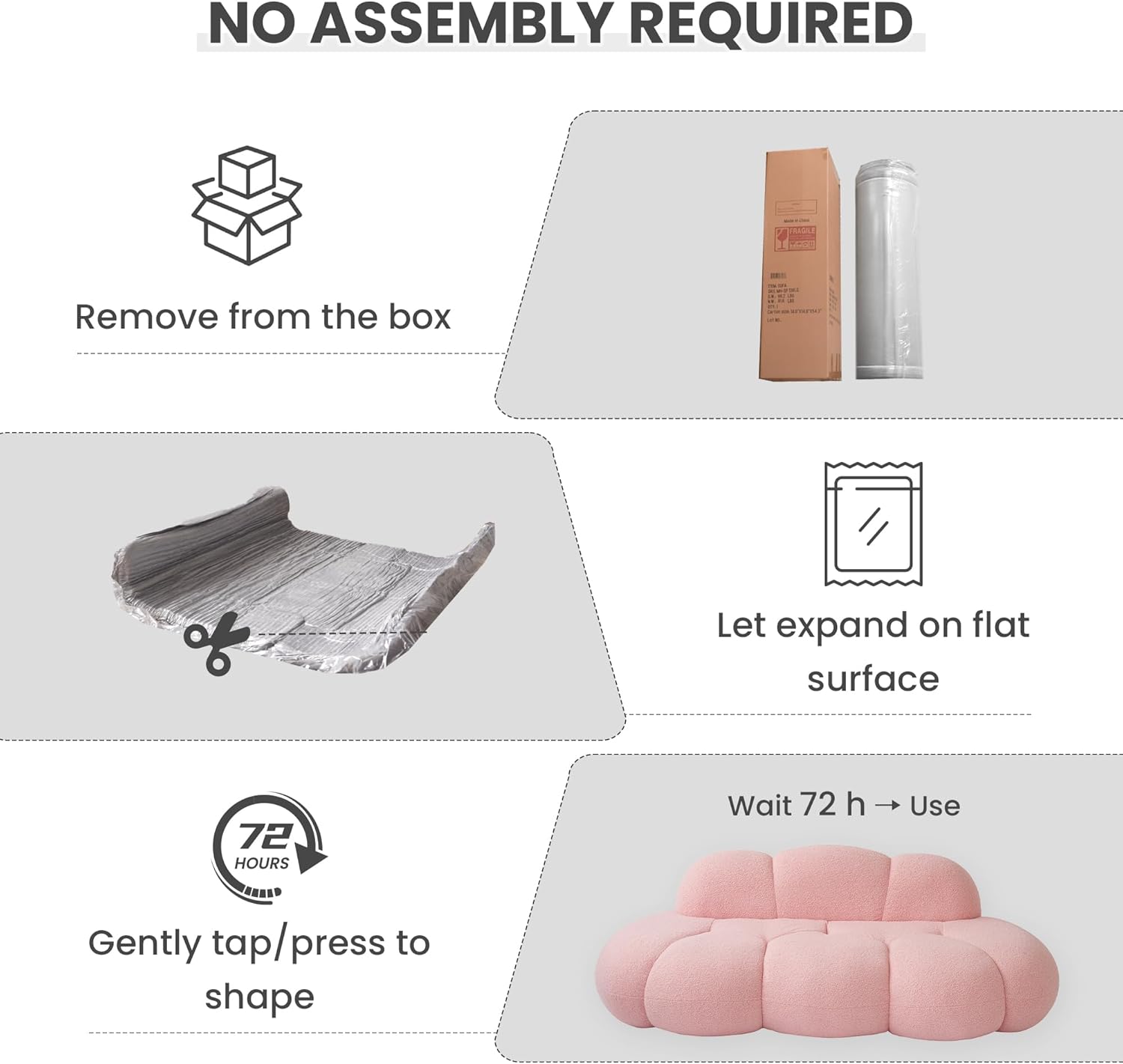 90" Curved Pink Boucle Couch, Comfy Cloud Shaped Boneless Couches for Living Room, Modern Deep Seat Loveseat Lazy Floor Sofa for Bedroom, Apartment, Small Space (No Assembly)