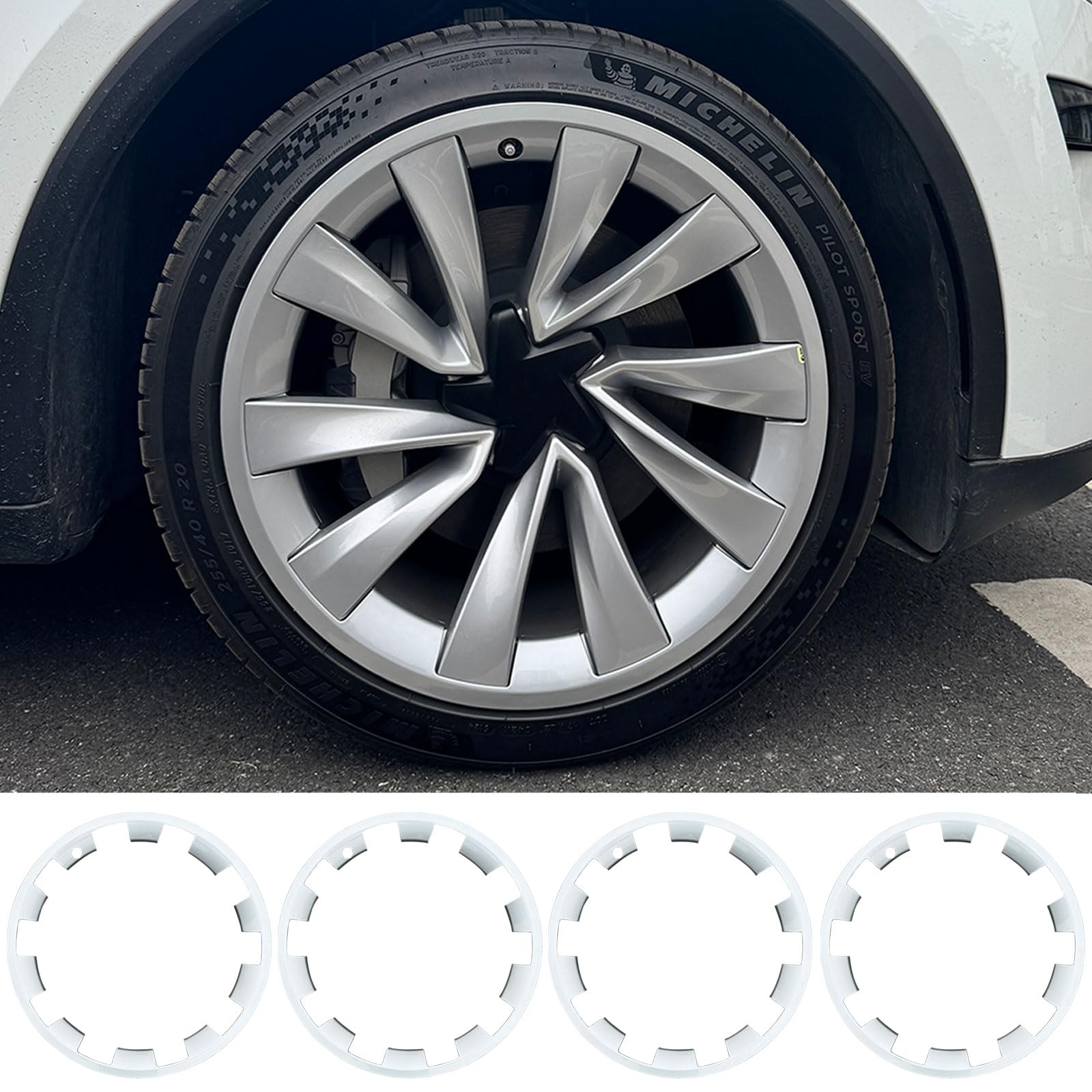 for Tesla Model Y 20 Inch Helix Wheel Rim Protector Hubcaps Helix Wheels Rim Cover Tire Trim Rings Silver 4Pcs Model Y Accessories
