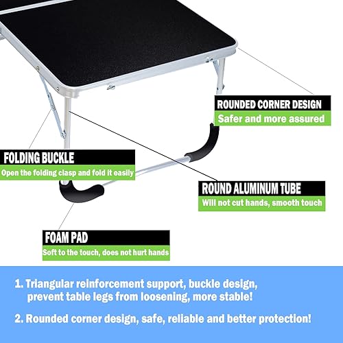 Miniatura 3 de Mesa plegable portátil  Pequeña mesa plegable al aire libre, adecuada para viajes, camping, playa, barbacoa, picnic, fiesta, patio (negro)