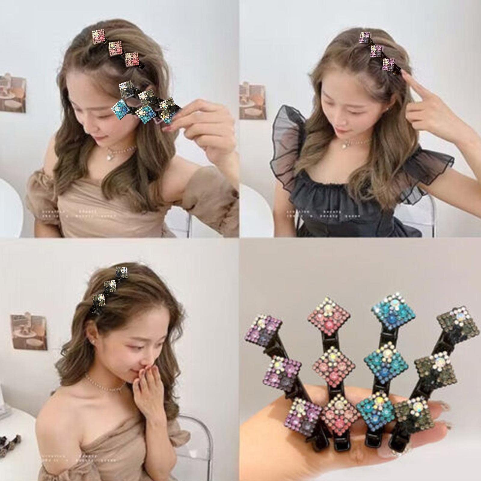 Amazon.co.jp: ヘアピン 二重層 三つ編み ヘアクリップ ラインストーン