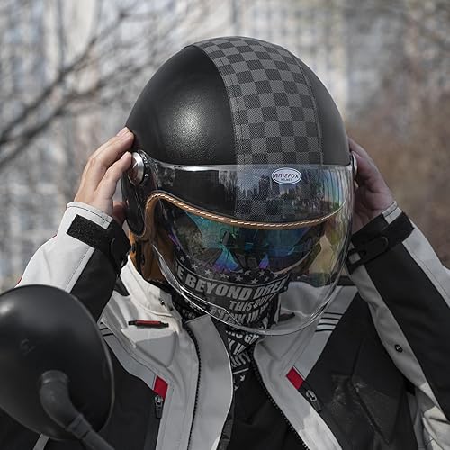 Miniatura 3 de Casco de Motocicleta de Doble Visera 34 de Cara Abierta para Hombres y Mujeres, Aprobado por DOT, Casco Semi-Abierto Retro Unisex, Casco de