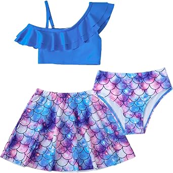 sweetabby Girls Swimsuit Toddler Bathing Suit Tankini Bikini Set Ruffle Floral Girls Swimwear Kids Swimsuits with Skirt