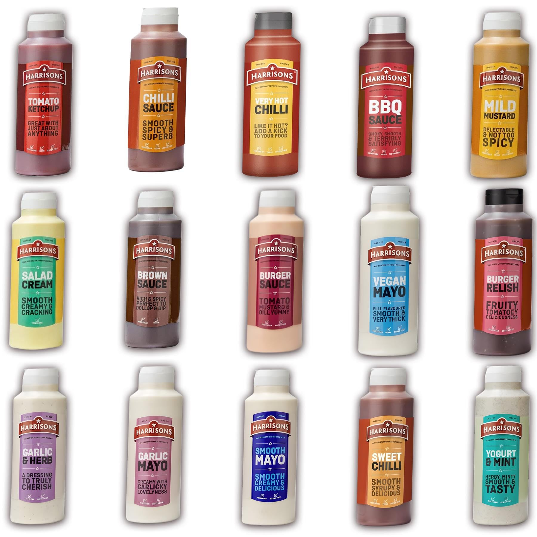 2 X 1Ltr Harrisons Sauce, Mayonnaise, Mustard Larger Squeezy Bottle Pick N Mix | Choose From 15 Flavours Tomato Ketchup, Barbecue, Chilli, Garlic & Herb, Yogurt & Mint