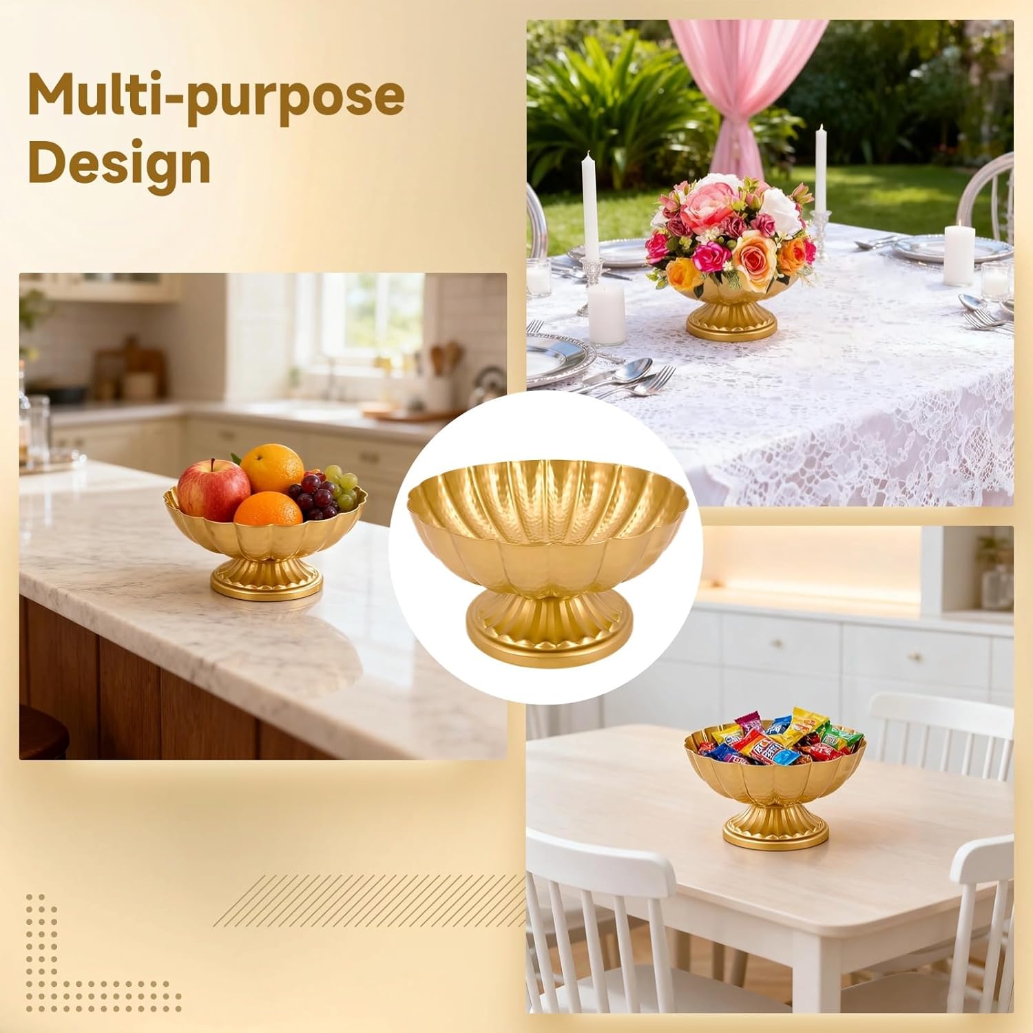 10 Pcs Metal Compote Bowls, Gold Flower Vases for Centerpiece, Classic Decorative Flower Holders, Vintage Wide Mouth Vases for Weddings, Banquets, Parties, Floral Arrangements