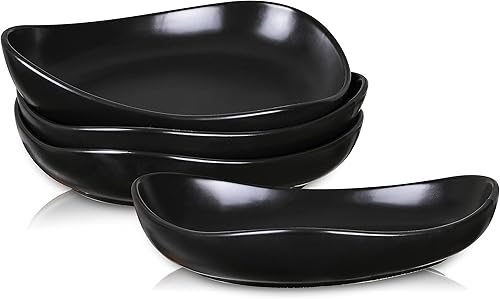 ZONEYILA Cuencos de porcelana de 10 pulgadas, juego de 4 cuencos de pasta para ensalada de 30 onzas, platos anchos poco profundos para fiestas,