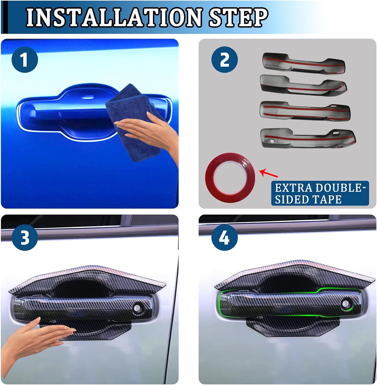 Car Door Handle Cover Protective Trim for Toyota Tacoma 2024‑2025 & 4Runner 2025 2026 & Tundra 2022-2026 ABS Imitation Carbon Fiber Pattern Exterior Decorative Protection Accessories Kit