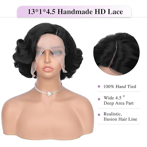 Miniatura 2 de Quantum Love Pelucas rizadas con encaje frontal, pelucas cortas y rizadas estilo Bob, pelucas sueltas con parte lateral para mujeres negras, peluca