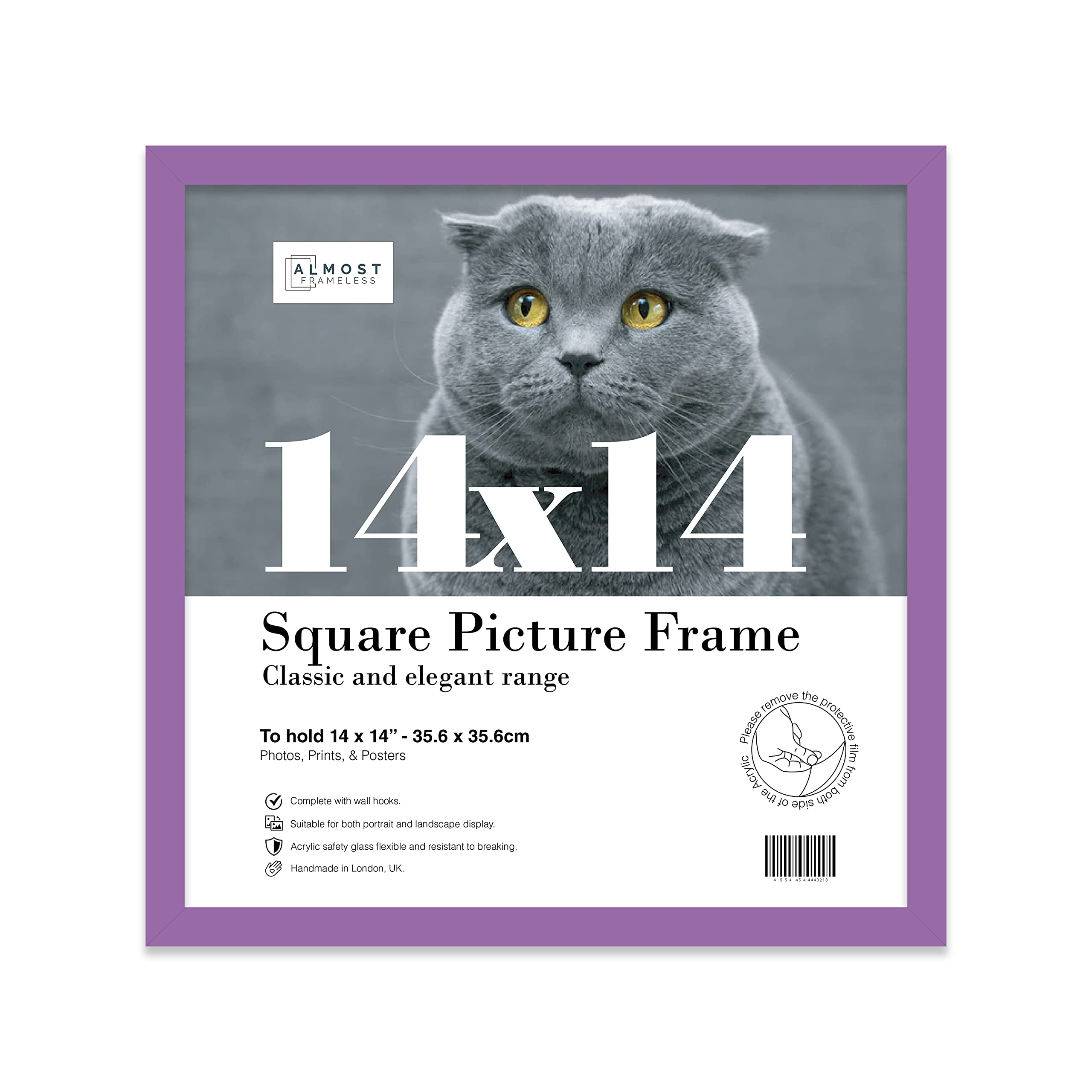14x14 Inch Purple Square Thin Photo Frame Wall Mountable Thin Picture Frame Standard Square Photograph Size, 14" X 14"(35.6 X 35.6cm)
