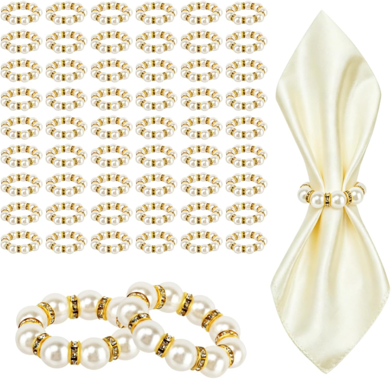100 Pcs Gold Napkin Rings, Imitation Pearl Napkin Rings Decor, Reusable