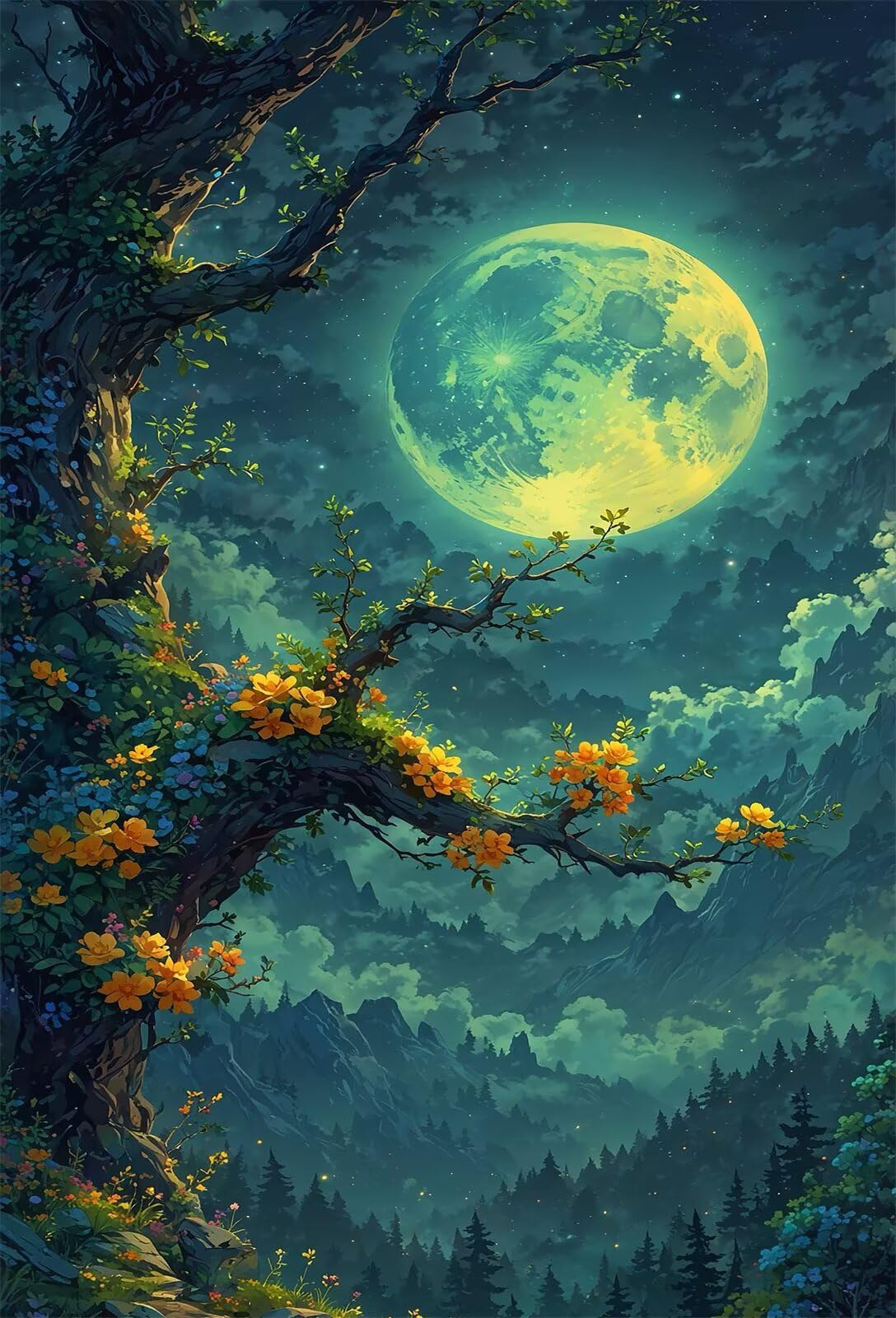 Puzzle 3000 sztuk kwiaty drzewo księżyca, puzzle niemożliwe, łamigłówki, łamigłówki, gry logiczne dla całej rodziny, puzzle dla dorosłych 3000 sztuk 122 x 81 cm
