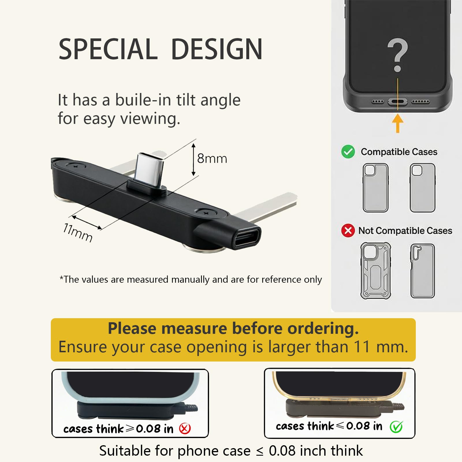 SIDEWAY Phone Charger 240W Silicone Cable with Detachable Stand - Universal Type-C, 90° Angle, 480Mbps Data Transfer Speed(balck) — view 3