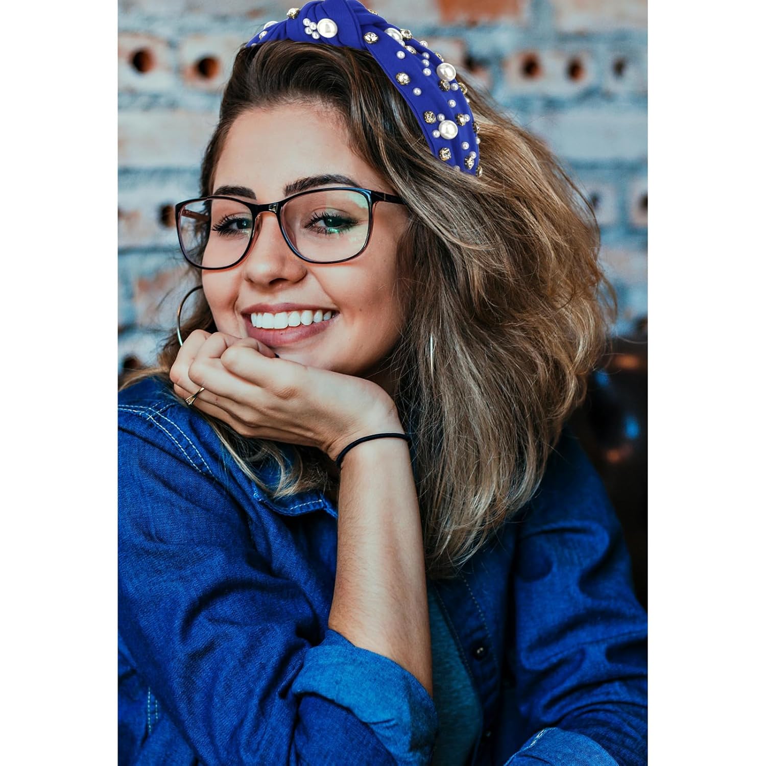 Blue Headband Pearl Knotted Headband Sparkly Rhinestone Pearls Top Knotted Head band Fashion Accessories Cute Hair Bands - Image 3