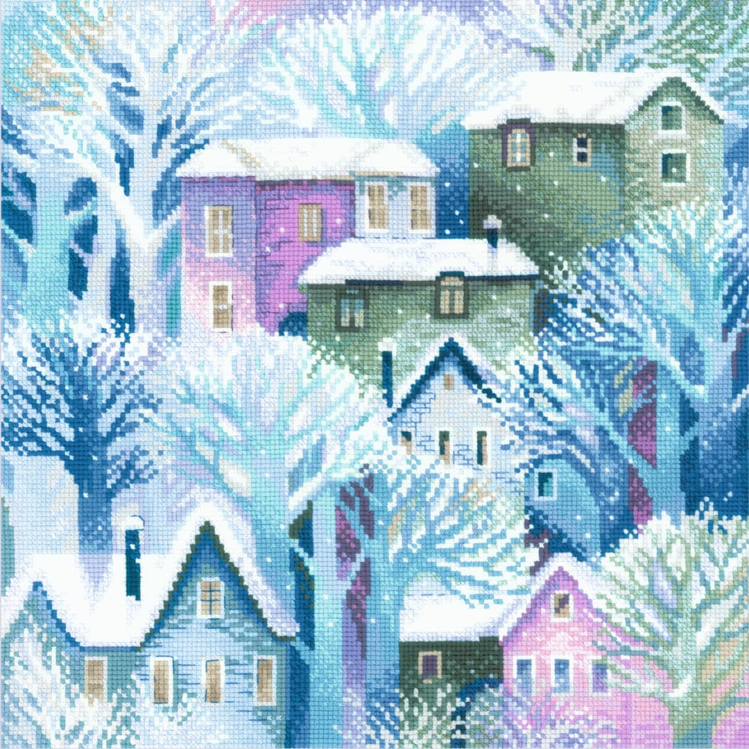 RIOLIS - Pannello Cuscino Città 2247, Punto croce 40x40, Punto croce kit da ricamare, Disegni da ricamare, Embroidery kit, Kit ricamo punto croce