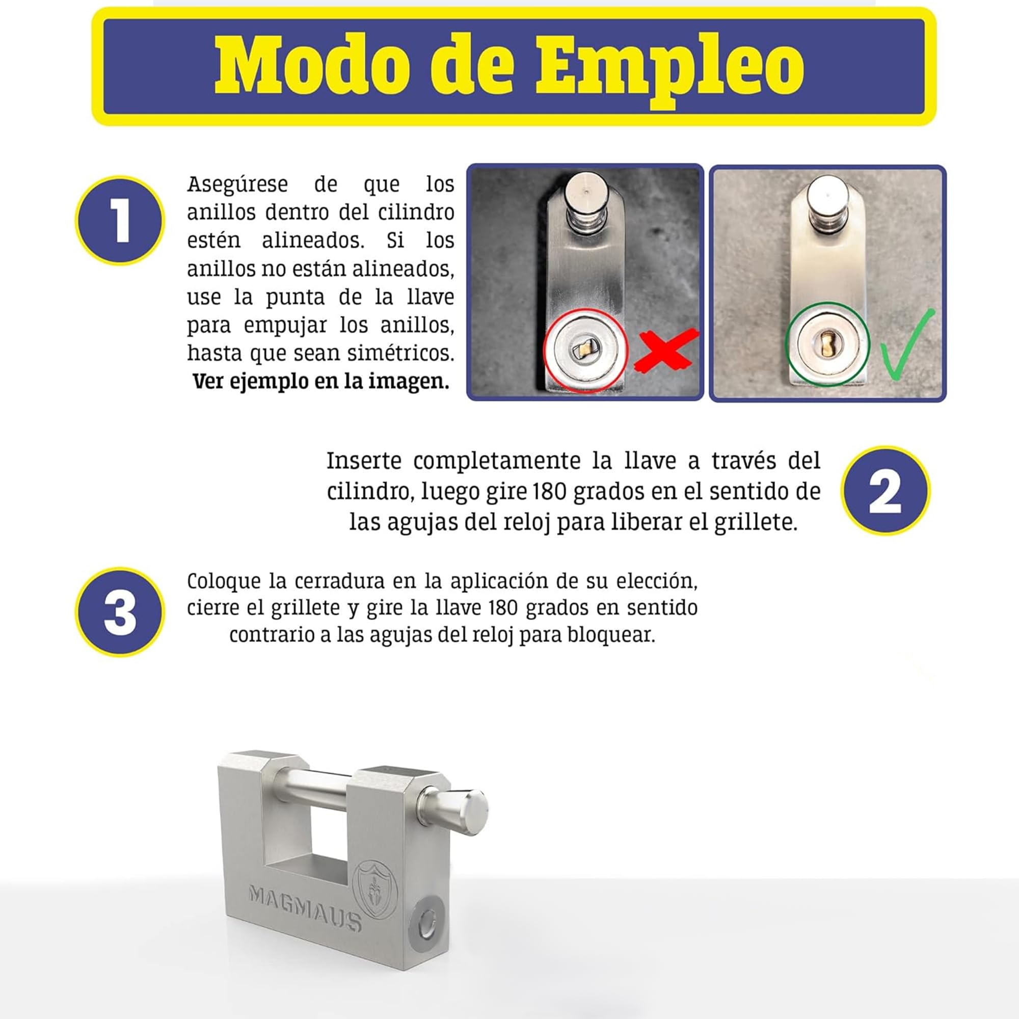 Magmaus® RTL50, candado exterior resistente con 3 llaves, alta seguridad, acero inoxidable, ideal para contenedor, caseta, cadena, puerta