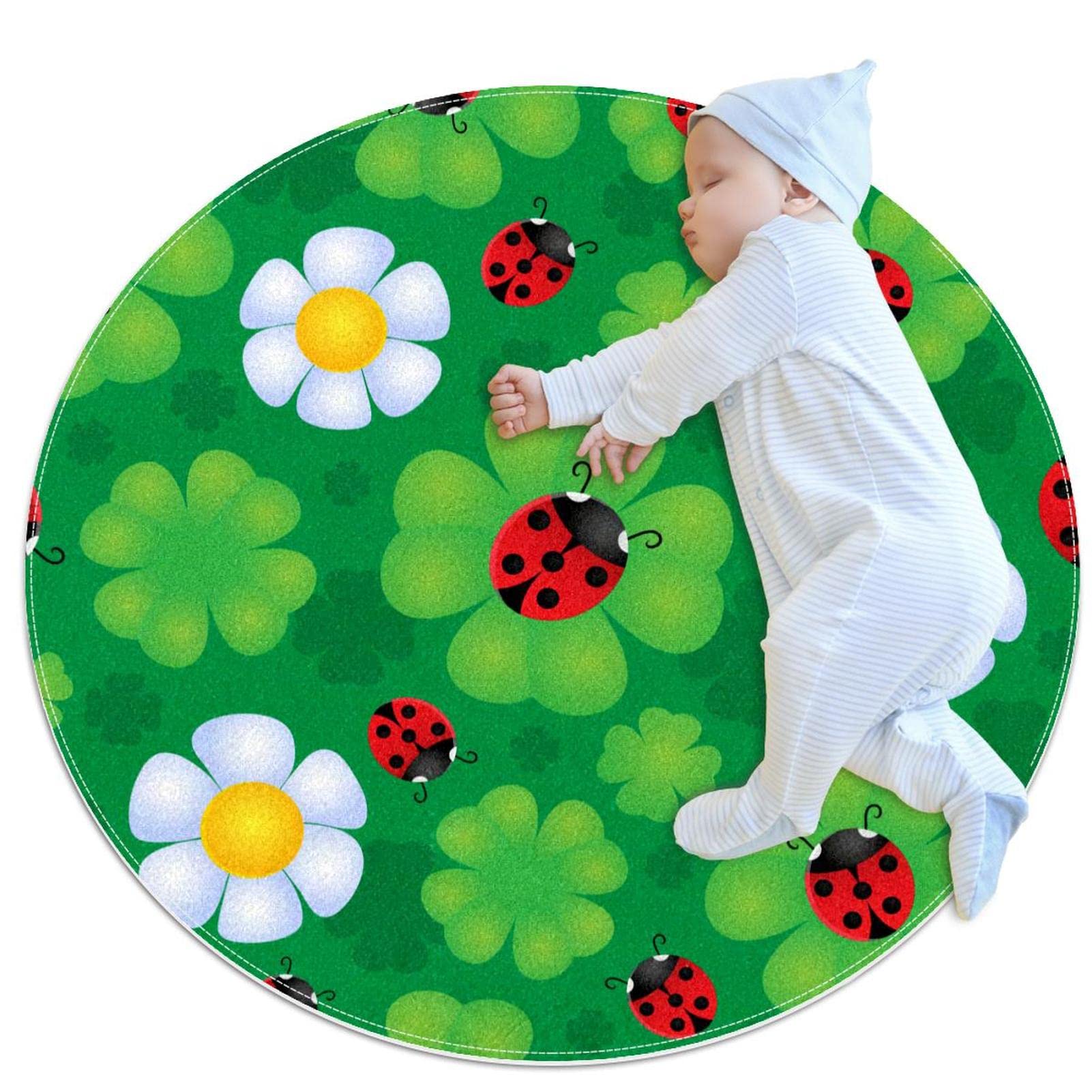 Tapis fleurs et coccinelles tapis rond chambre salon salle de jeux 100x100