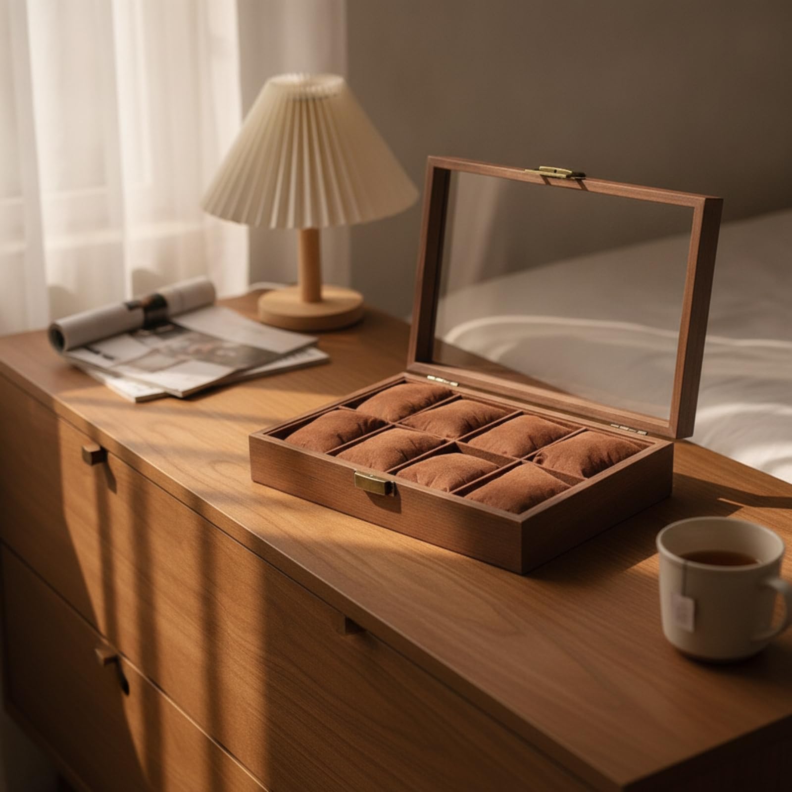 Organizer per Orologi Interno Imbottito | Antigraffio, Scatola Portaorologi con Finestra in, Robusto, Portaorologi da Esposizione, per Comò, Stile 6