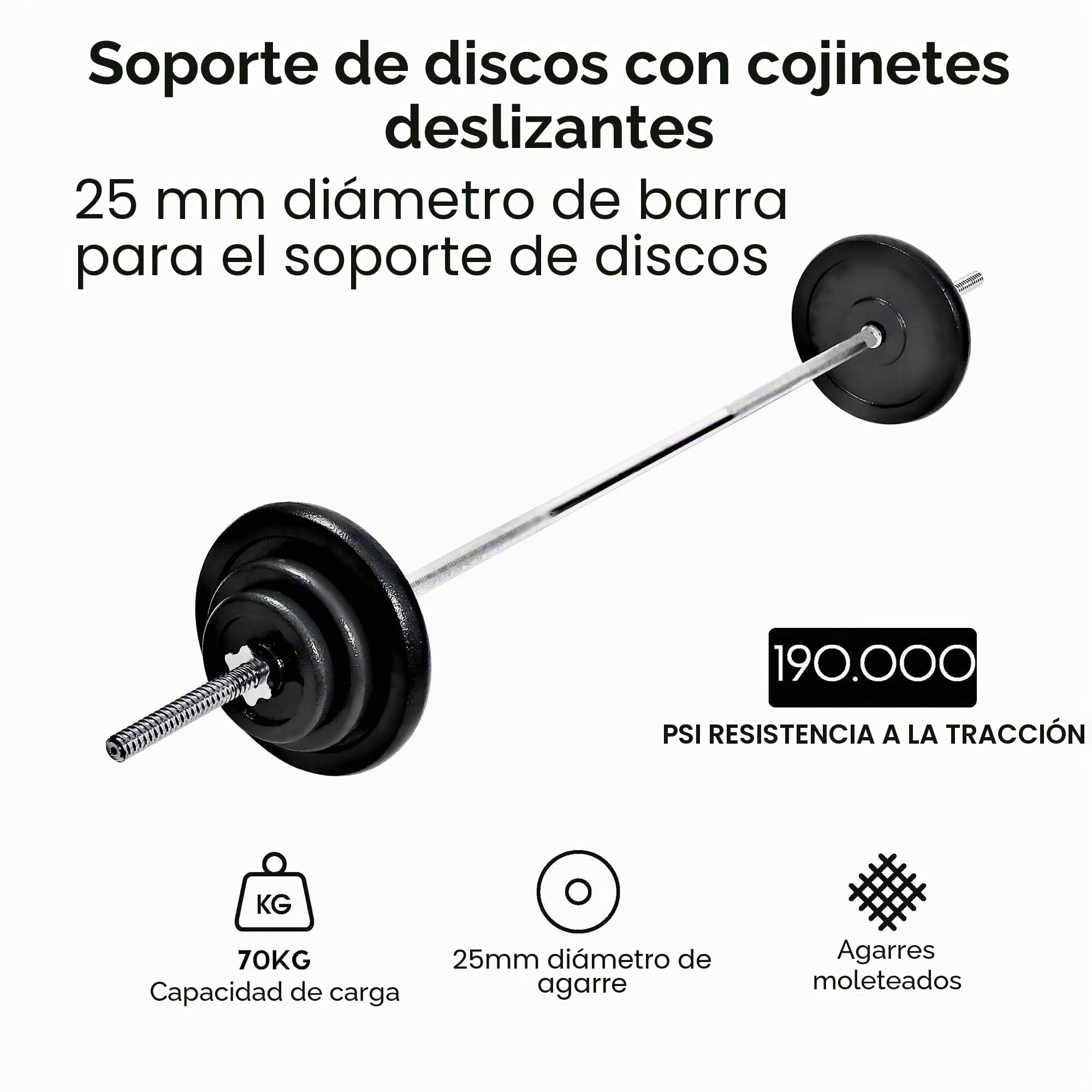 wuuhoo® Barra de Pesas Henry - 180cm / 150 cm / 120 cm Barra de Pesas 25mm, Barra de Acero Cromado con Cierre de Estrella -