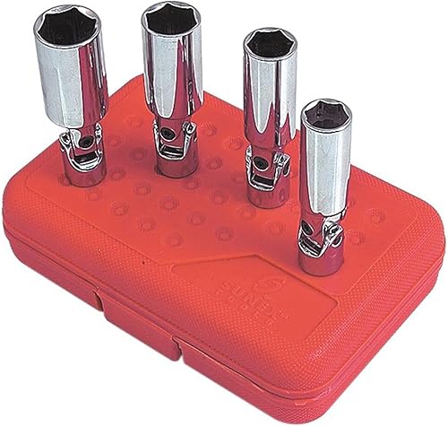 SUNEX TOOLS 8844 - Enchufe universal de bujía de 3/8 pulgadas, 13/16 pulgadas, totalmente pulido, CR-V de 9/16 pulgadas - 13/16 pulgadas, 4 piezas