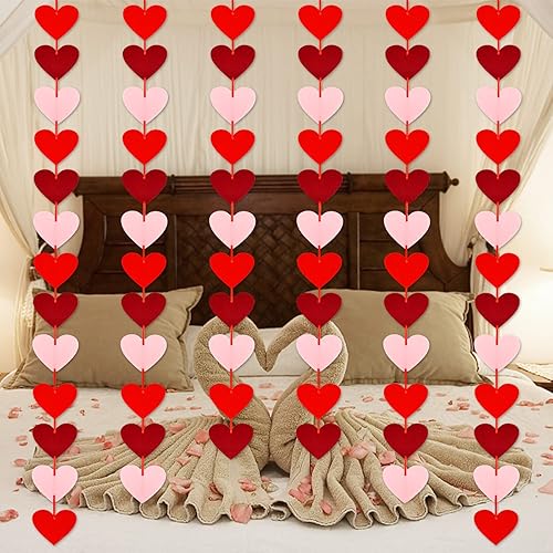 Miniatura 6 de 72 guirnaldas de fieltro de corazones rojos, no requiere bricolaje, guirnalda de cuerda colgante de corazón rojo para el día de San Valentín,