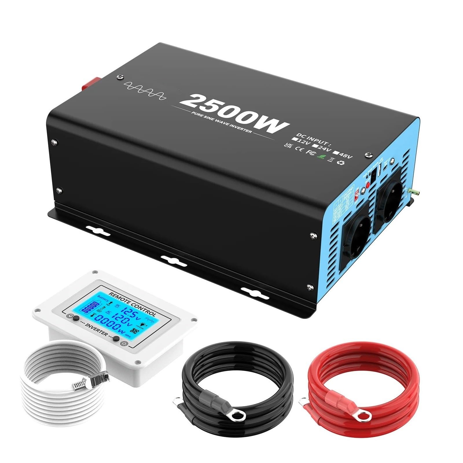 Inversor Inversor Onda Sinusoidal Pura 2500 W Potencia Máxima Continua 5000 W CC 12 V A CA 230 V 50 Hz Enchufe Europeo LCD Portátil Accesorios para Coche.
