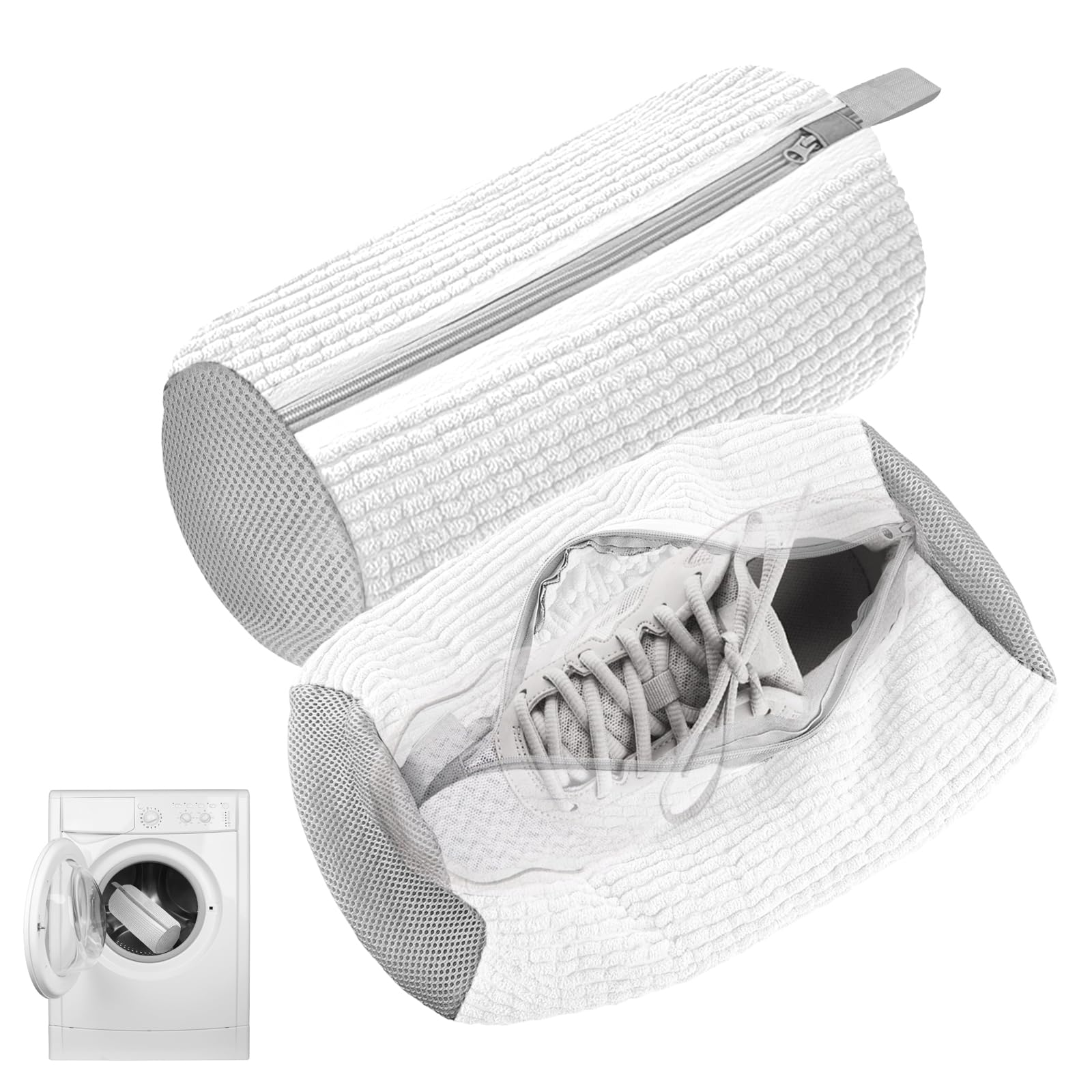 2 Stück Schuhwaschbeutel Waschmaschine,CNMTCCO Wiederverwendbar Reißverschluss Plüsch Schuhwaschbeutel,Laundry Shoe Bag, Multi Schutz Schuhwaschbeutel,für Turnschuhe,Tennisschuhe (2 Pack Weiß)