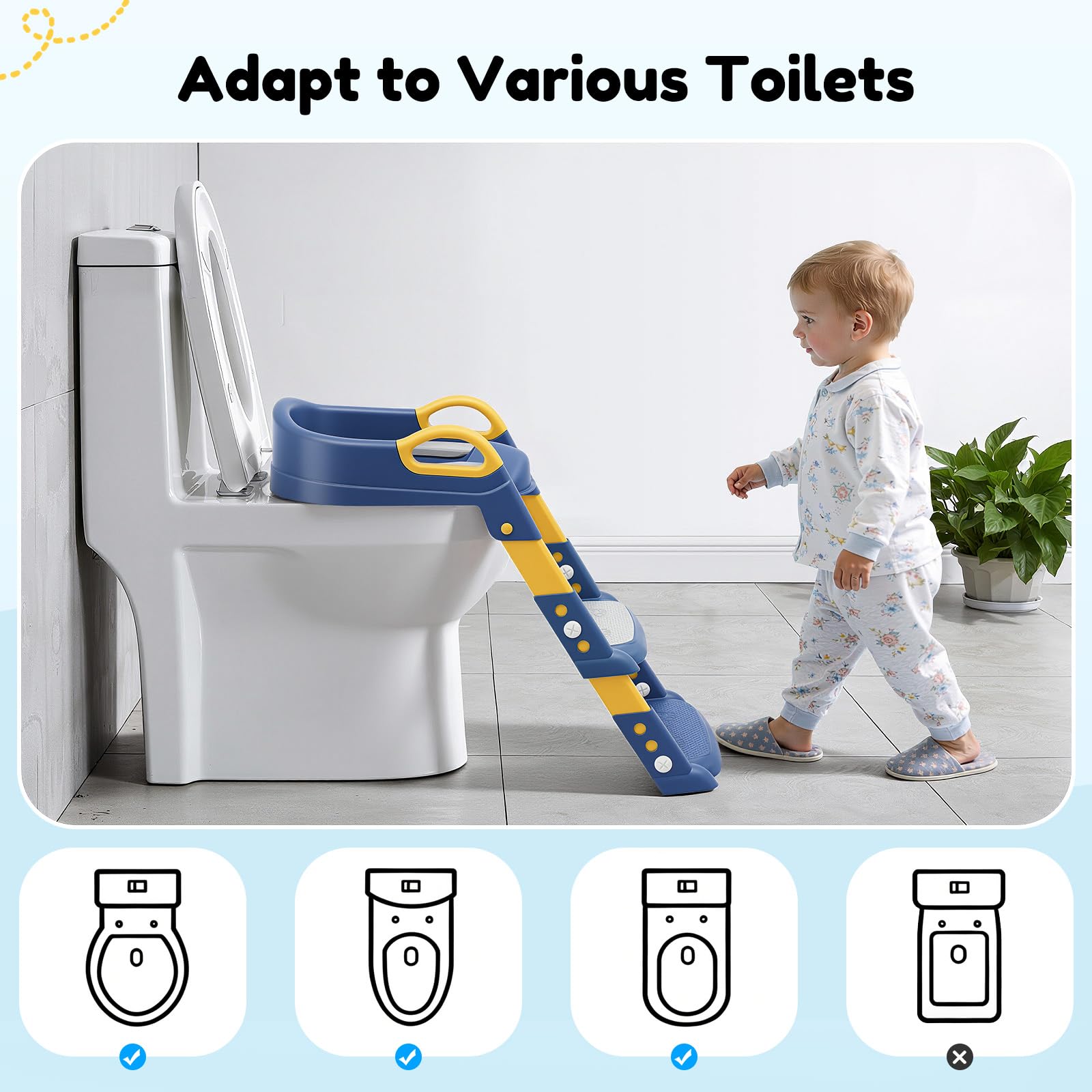 Sedile WC per bambini con scala, sedile WC regolabile in altezza per