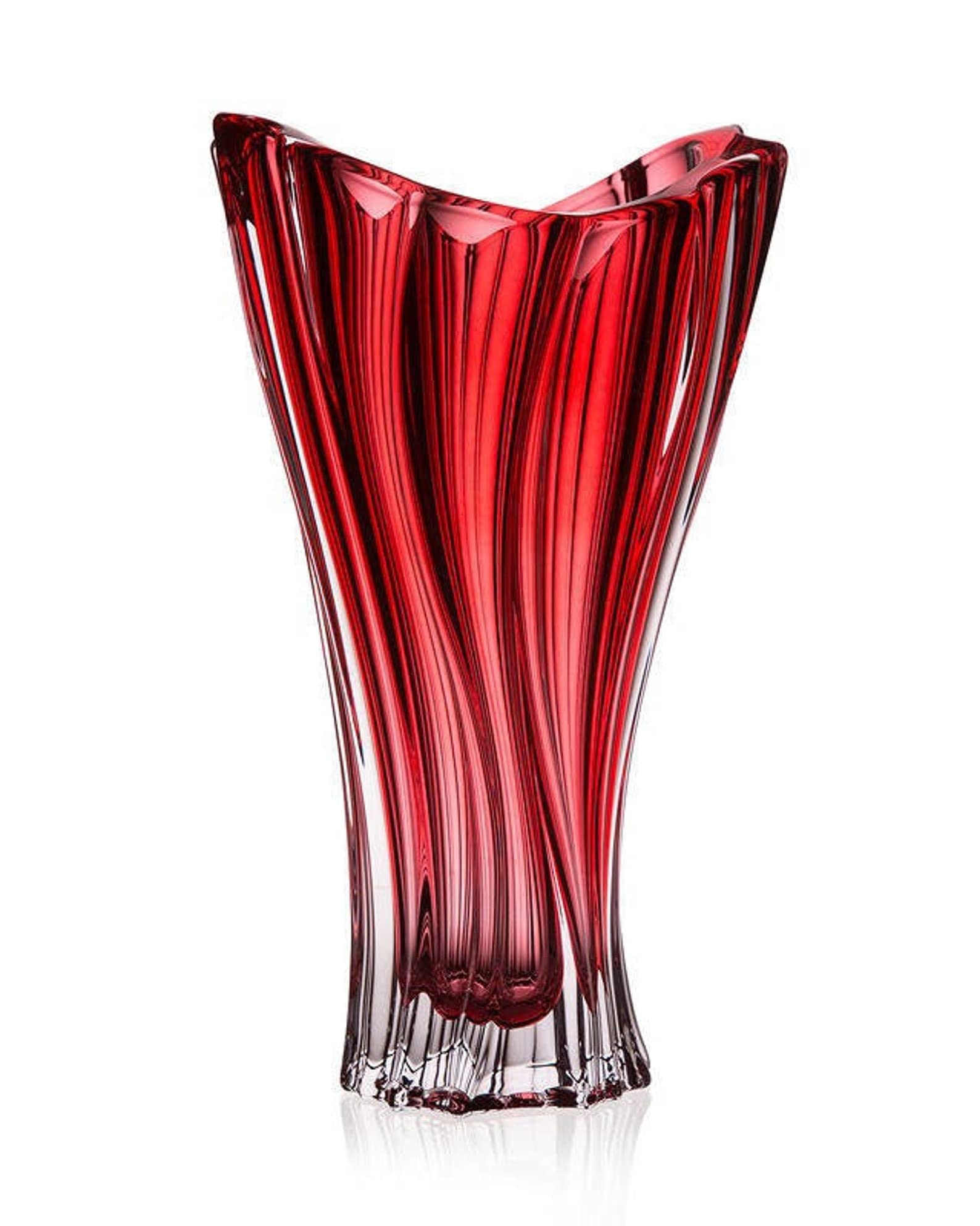 Czech Bohemian Crystal Glass Vase 12'' Red ''Plantica'' European Design Elegant Centerpiece Flower Vase Home Decor Wedding Birthday Housewarming Anniversaries