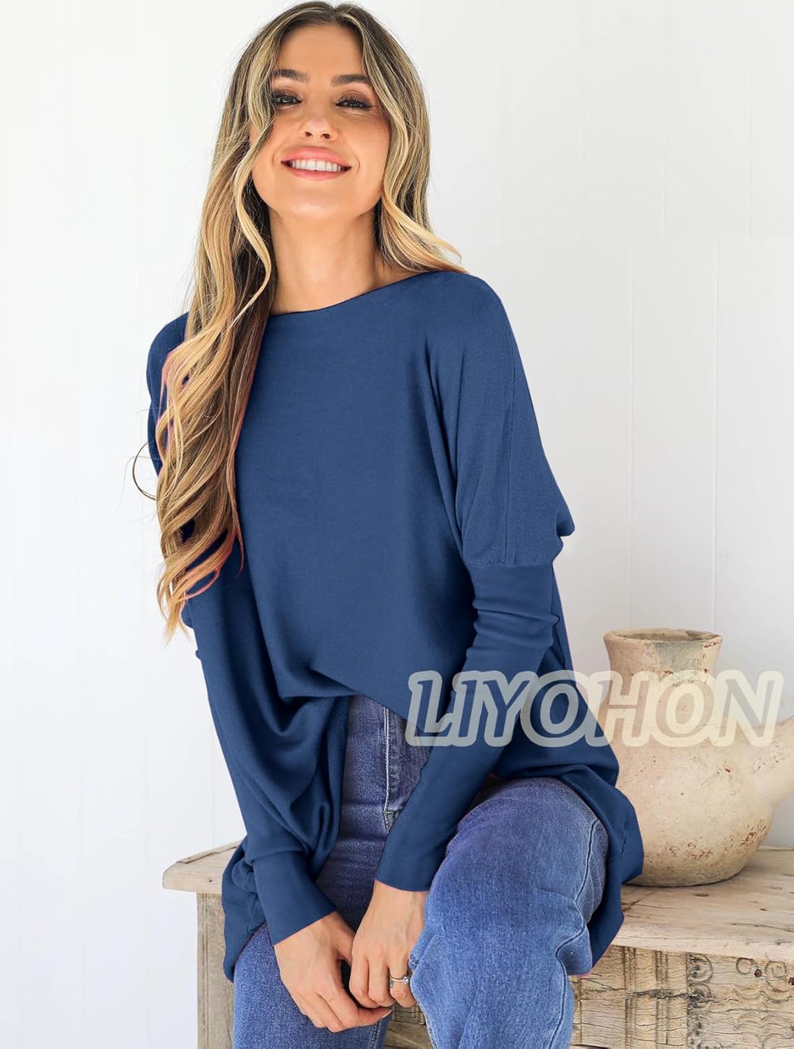 LIYOHON Oversized T Shirts for Women Tunic Tops to Wear with Leggings Long Sleeve Fall Sweaters Dressy Tops - Image 2