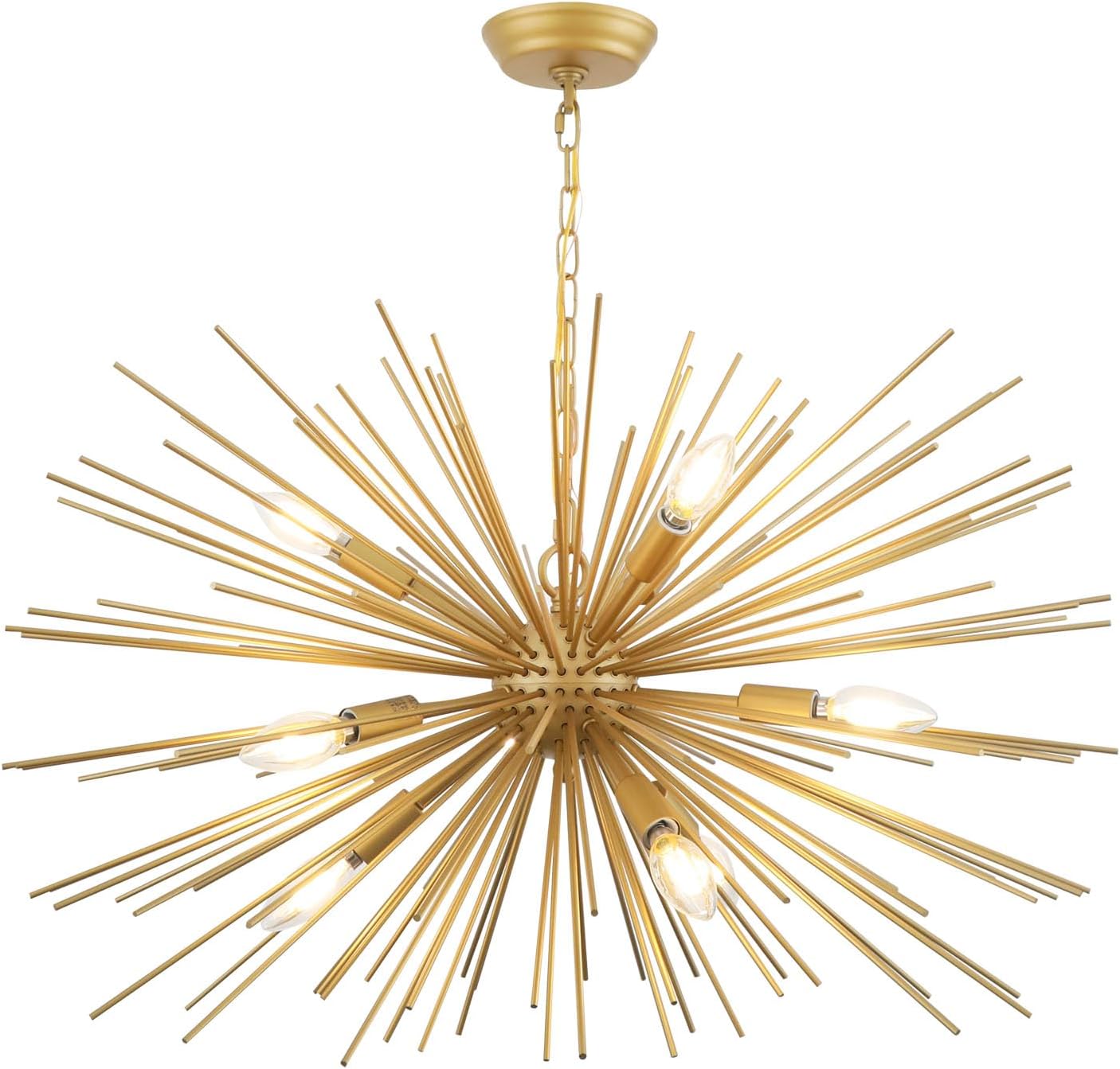 24" Gold Sputnik Chandelier Modern 9-Lights Mid Century Starburst Chandeliers Light Fixture Golden Firework Satellite Chandelier for Dining Room, Kitchen,Bedroom,Living Room,Entryway, E12 Gold 24"