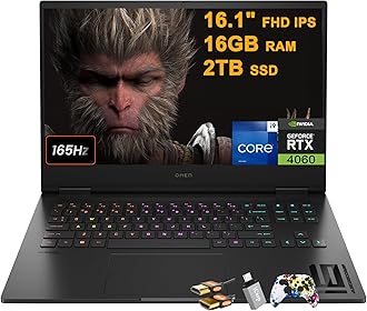 HPOmen 16 Gaming Laptop 16.1" FHD 165Hz (sRGB 100%, G-SYNC) Intel 24-core i9-13900HX 16GB RAM 2TB SSD GeForce RTX 4060 8GB RGB Backlit Thunderbolt FHD Privacy Camera Fast Charge Win11 w/ICP Accessory