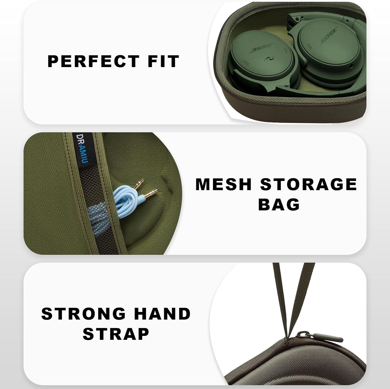 Hard Case Compatible with Bose QC Ultra, QuietComfort, QC 35,QC 35 II, QC 45, QC45 SE, QC SE Over Ear Wireless Noise Cancelling Headphones, Army Green Travel Bag - Image 3