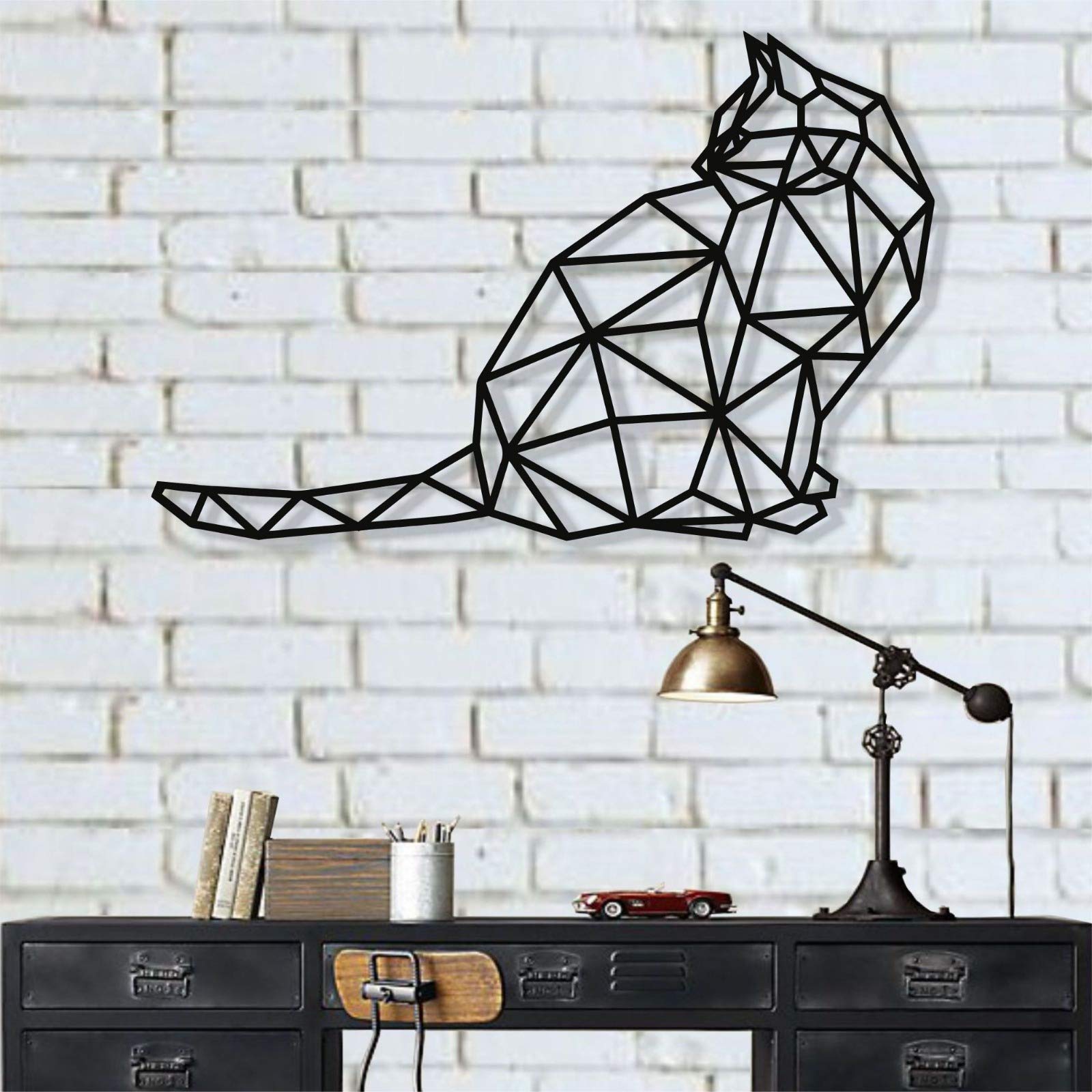 Metal Cat Decoration, Metal Wall Art, Geometric Cat Art, Wall Silhouette, Metal Wall Decor, Home Decoration, Living Room Decor (18"W x 12"H / 45x30 cm)