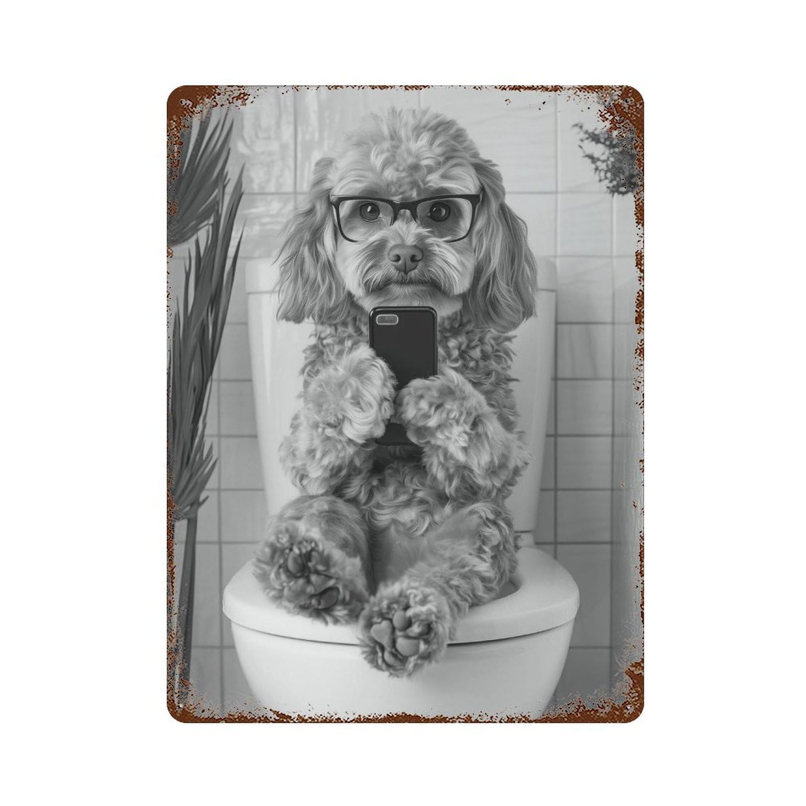 xiaoxiaoshen Cavapoo on Toilet Print Wall Decor Art Metal Tin Poster Modern Home Decor Art Home Bar Shop Decorations Vintage Sign 40x30cm