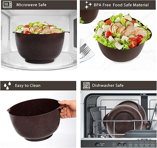 Miniatura 5 de BoxedHome Tazones grandes de plástico de 4 cuartos de galón, juego de cuencos mezcladores aptos para microondas con boquilla de vertido, cuencos
