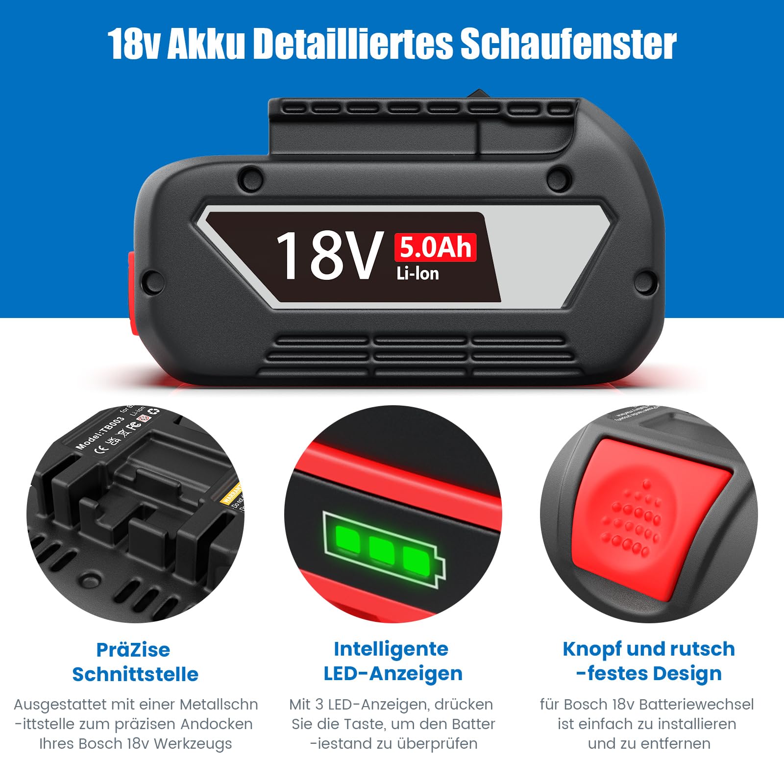 5,0Ah Ersatzakku für Bosch Akku 18V: Kompatibel BAT618 BAT609 BAT619 | 2-Stück Li-ion Werkzeugakku für Bosch Professional 18V System Akku GBA 18V