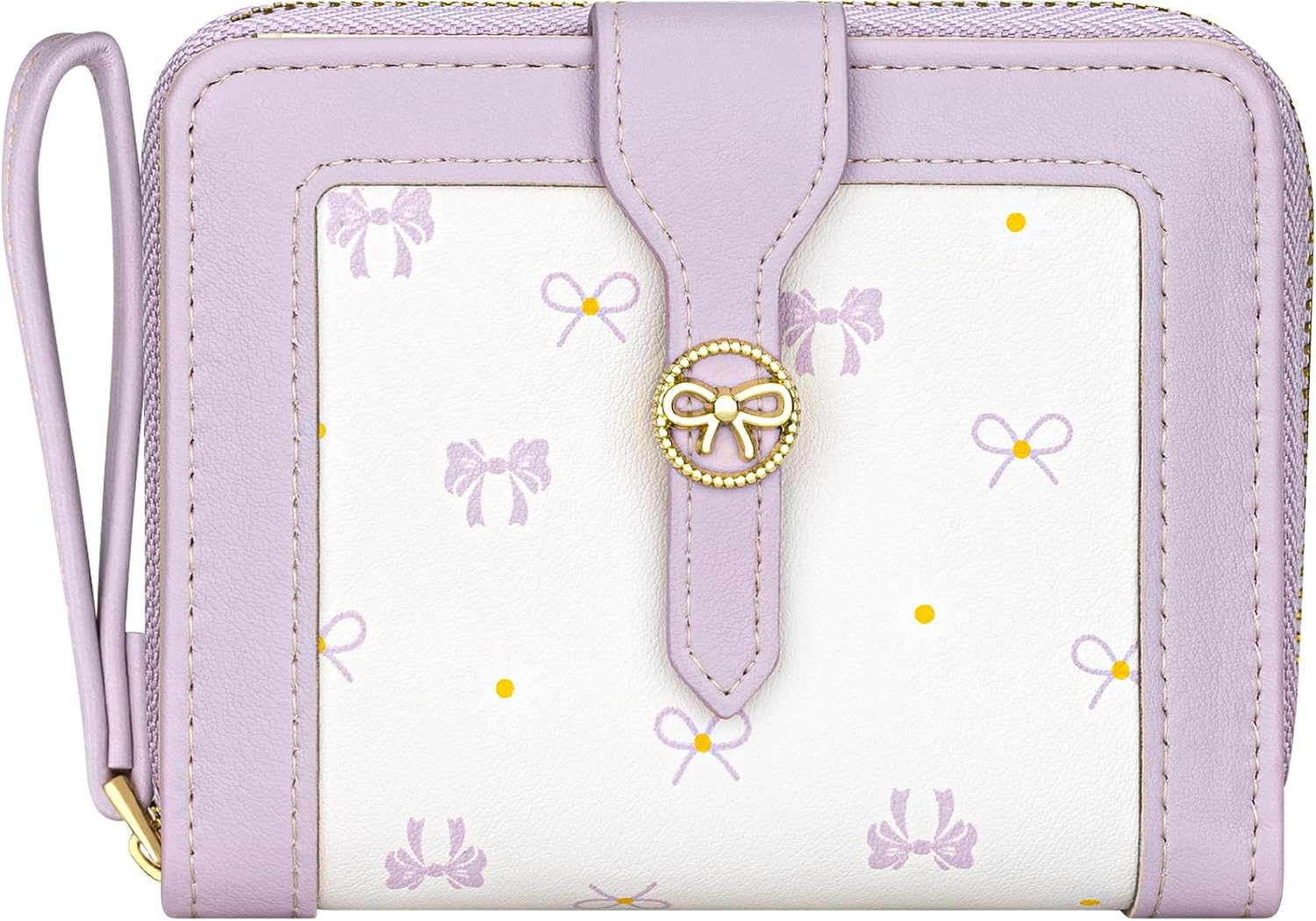 BIAOTIE Cute Bow Womens Wallet Bifold Zipper Around Wallet for Women Credit Card Holder Purse for Girl Aesthetic Leather Card Holder Purse