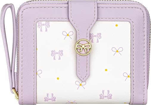 BIAOTIE Cute Bow Womens Wallet Bifold Zipper Around Wallet for Women Credit Card Holder Purse for Girl Aesthetic Leather Card Holder Purse