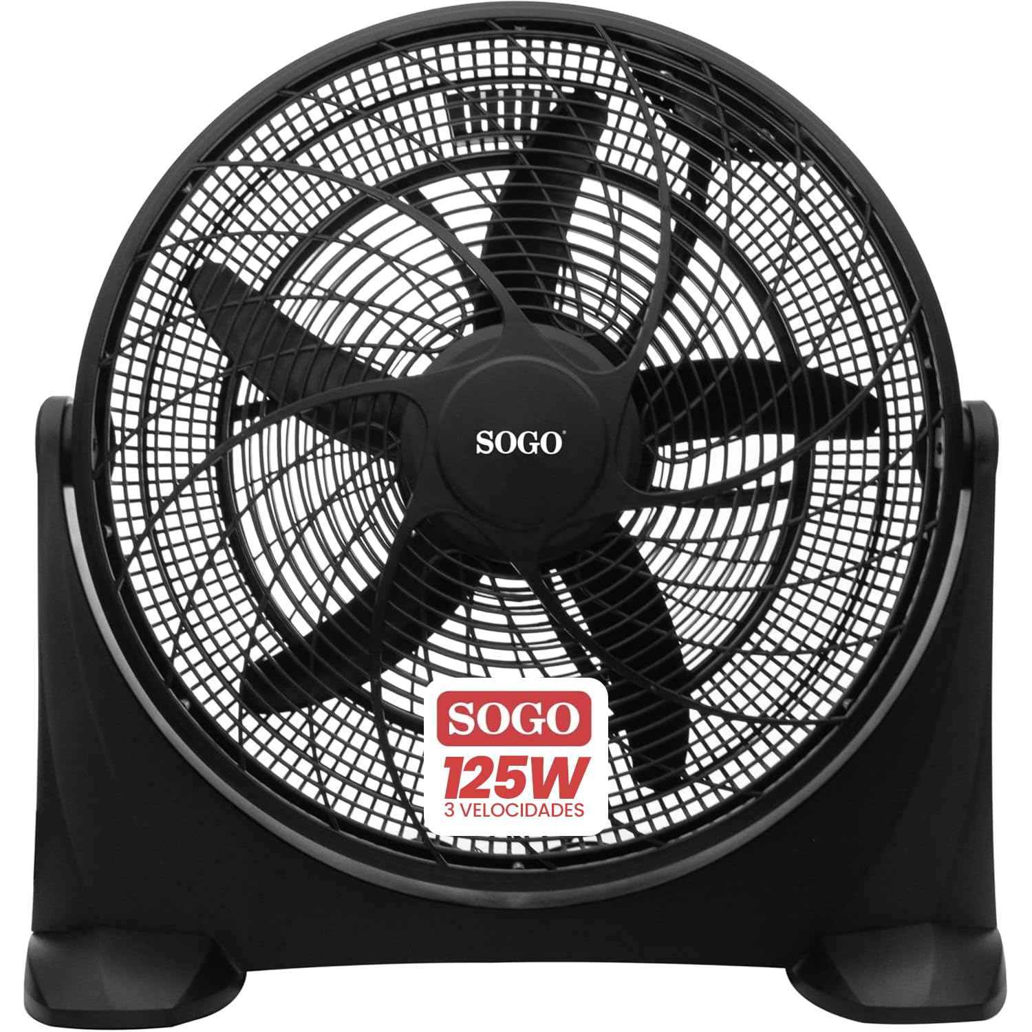 SOGO Ventilador de Suelo Industrial 20” 125W, 3 Velocidades, 5 Cuchillas, Motor Potente, Inclinación Ajustable, Negro - Alto Rendimiento para Taller, Oficina y Hogar