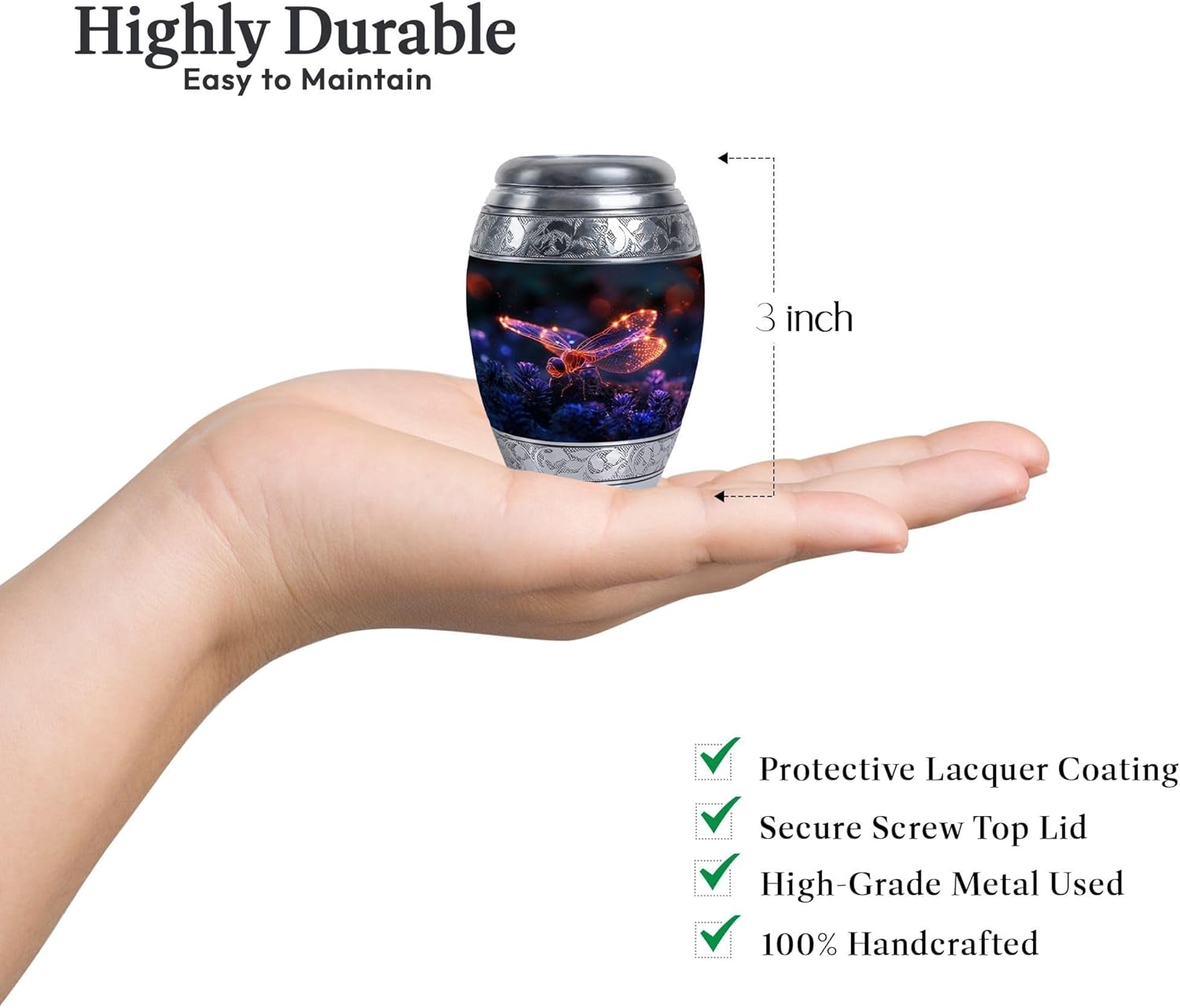 Dragonfly Small Urns for Male Father - Funeral Dad Urn for Human Ashes Adult Man - Mom Cremation Urn for Ashes Women Adult Male - Human Urns Keepsake 3 Inch