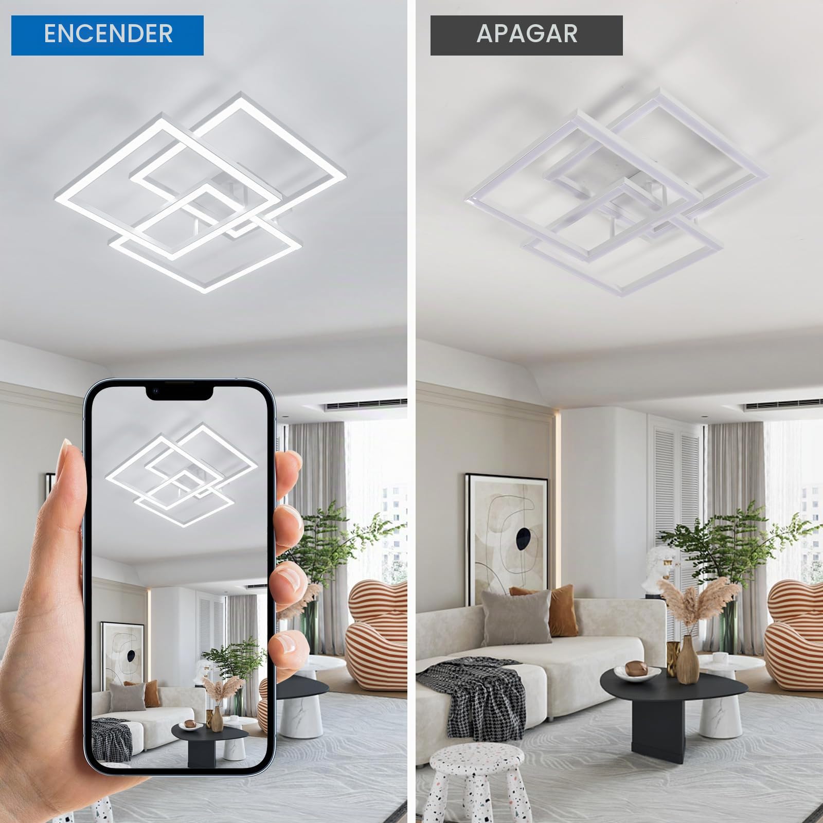 DELIPOP Moderna Lámpara de Techo 40W 4500LM 6500K Plafon Led techo Cuadrado | Luz de techo led Blanca Para Dormitorio Salon Comedor, 62cm