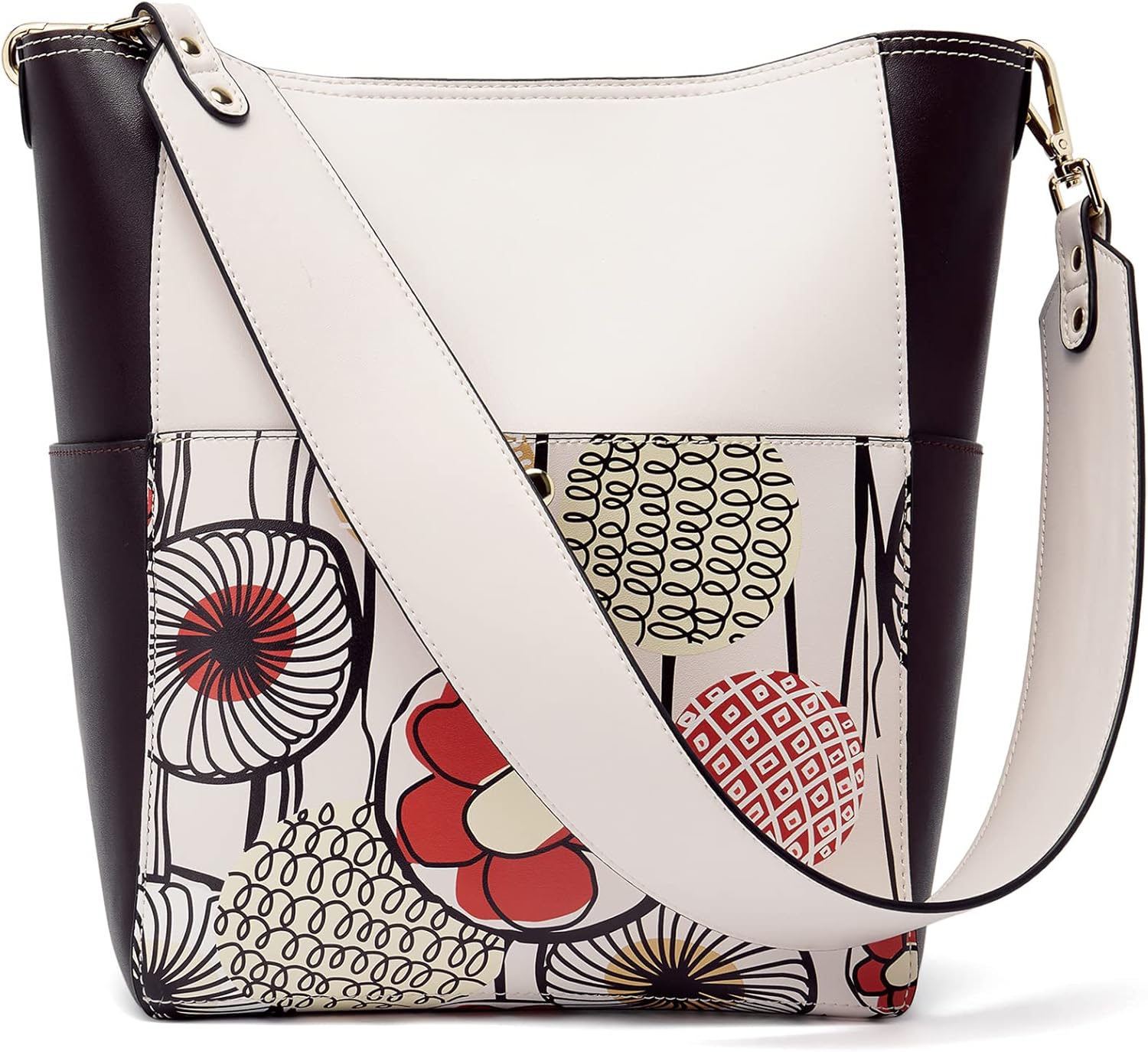 BROMEN Women Purses and Handbags Leather Hobo Bags Designer Shoulder Bucket Crossbody Purse, 3-printed Pattern, Medium, Hobo