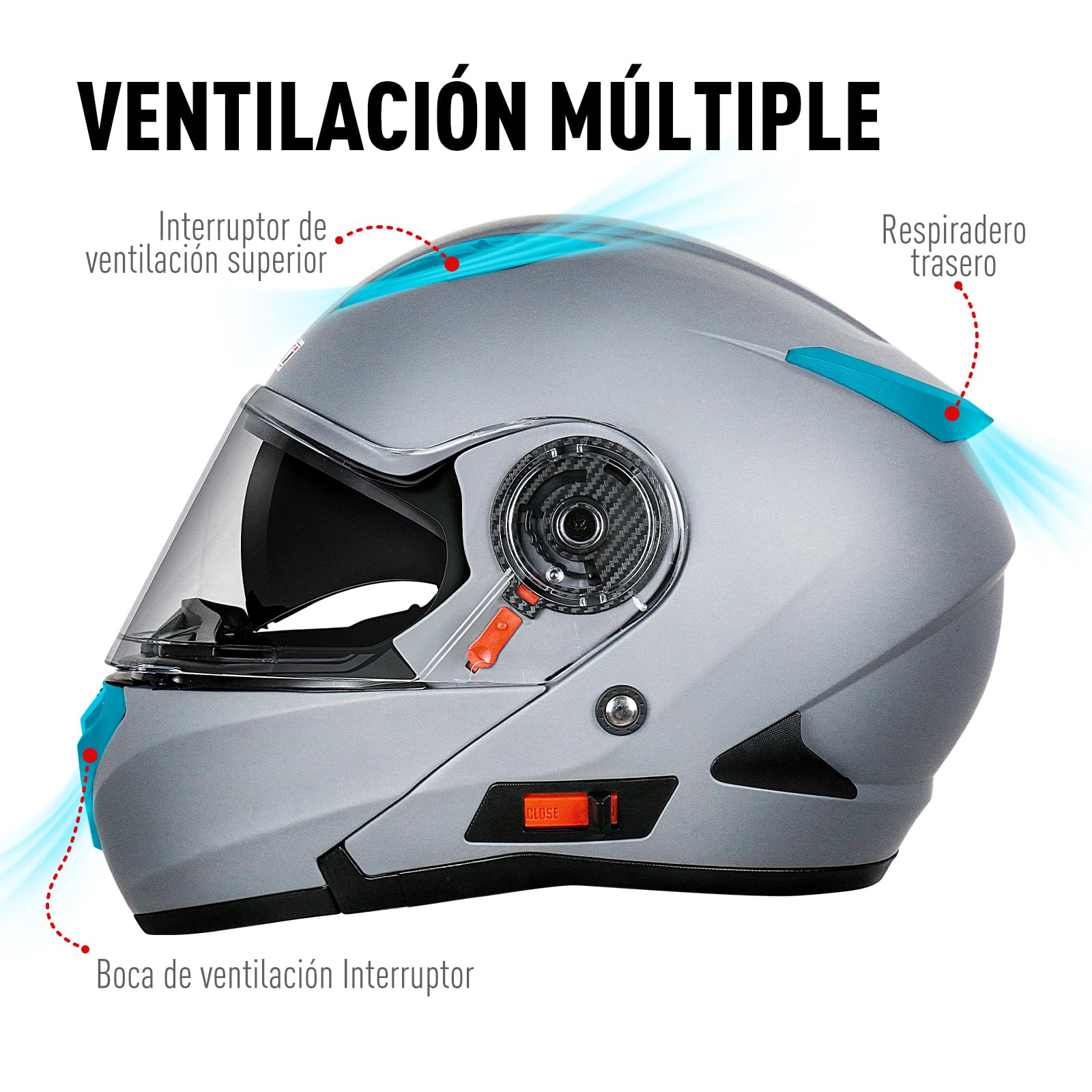 Casco Moto Integral Casco Modular abatible con protección para la Barbilla, Casco de Motocicleta Homologado ECE 22.06 con Doble Visera para Mujer Hombre Adultos