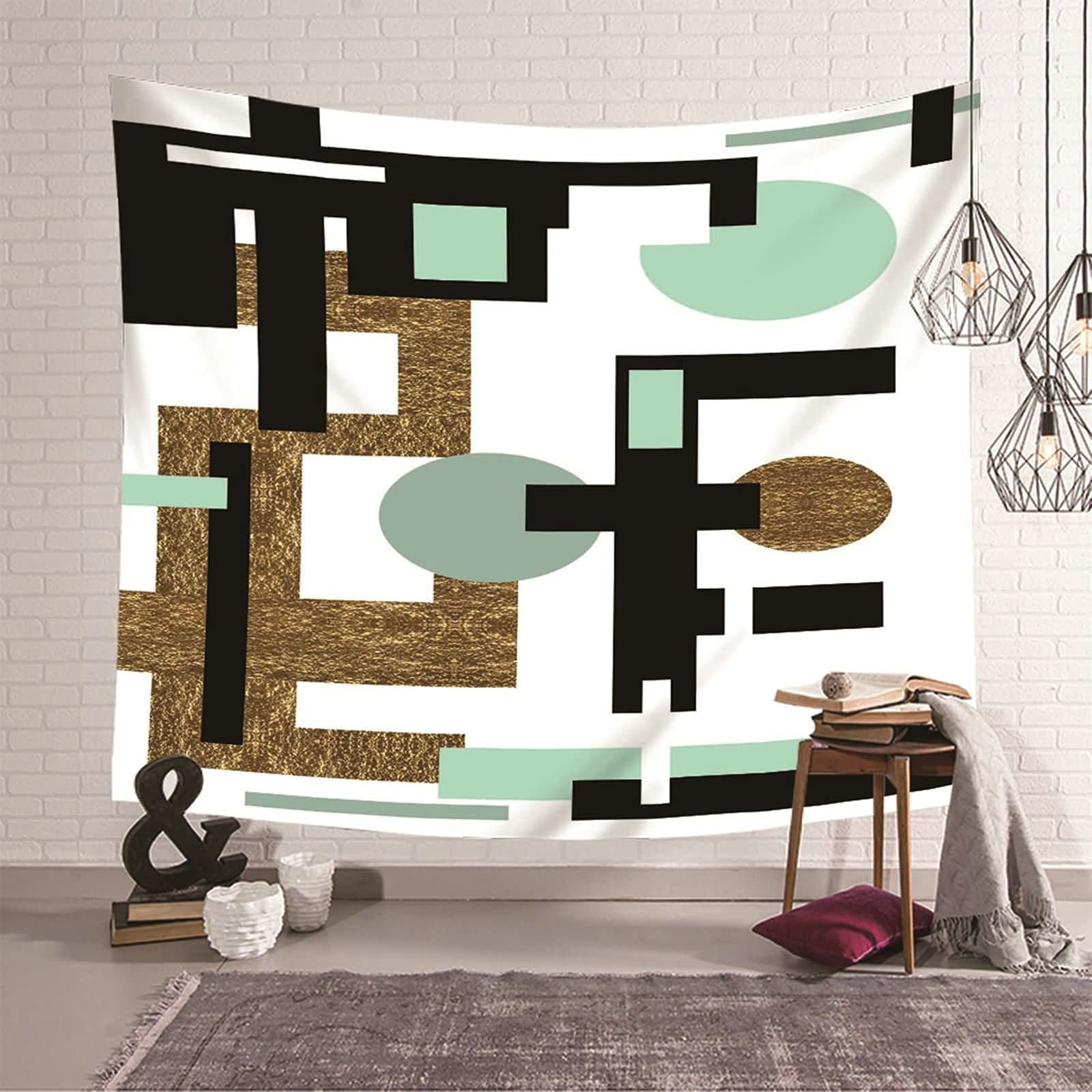 Tapiz de pared abstracto en negro y verde de poliéster KnSam, decoración moderna de 150x130 cm