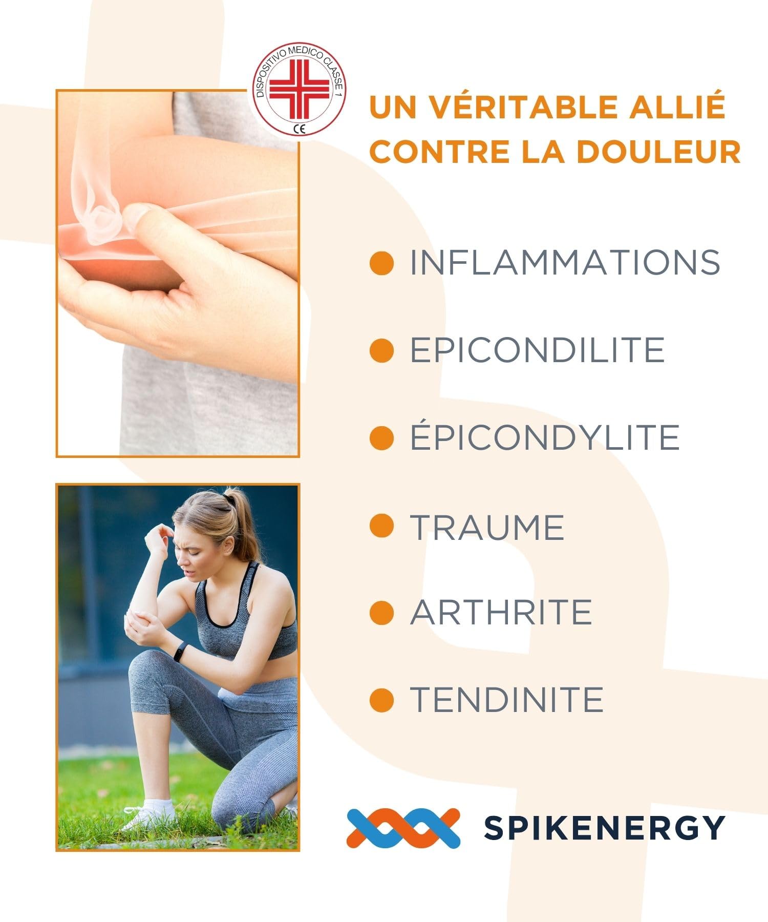 Spikenergy Coudiere Tendinite, Epicondylite l'électromagnétothérapie - Coudières Médicales, Dispositif Médical Déductible-Made in Italy