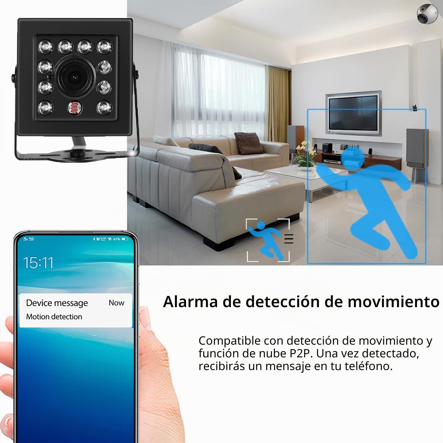 5MP Mini PoE Cámara IP Interior, 940nm Invisible 10 LED Infrarrojo Visión Nocturna, 3,6mm Lente 75° P2P Vista remota Cámara CCTV,10m Visión Nocturna H.265 Cámara Seguridad (I708-P-HS)