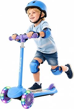 TONBUX Kids Scooter for Ages 3-8, Toddler Scooter with Light-Up Wheels, Adjustable 4-Level Height 3-Wheel Scooters for Kids, Lean-to-Steer Design