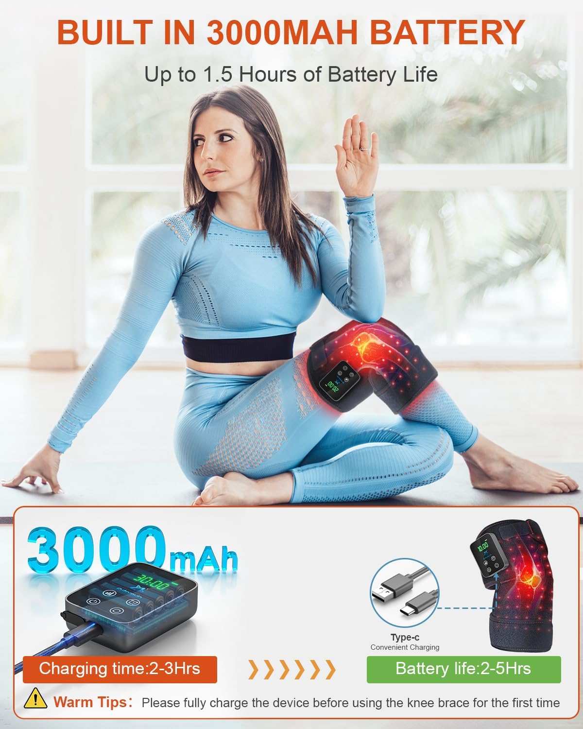 Red Light Therapy Knee Brace Wireless Rechargeable with Pulse & Heating Modes, 660nm & 850nm Near-Infrared Light for Knee, Elbows & Shoulders Ideal for Elderly & Athletes FSA HSA Eligible - Image 4